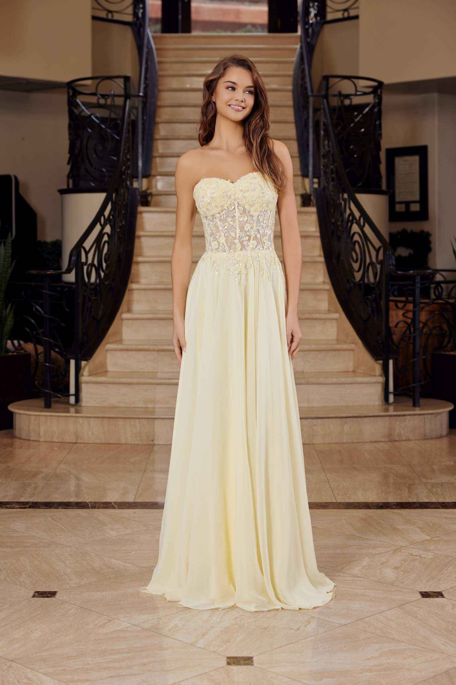 Nox Anabel C1617 Strapless Applique Corset with Chiffon Skirt Dress by DiscountDressShop