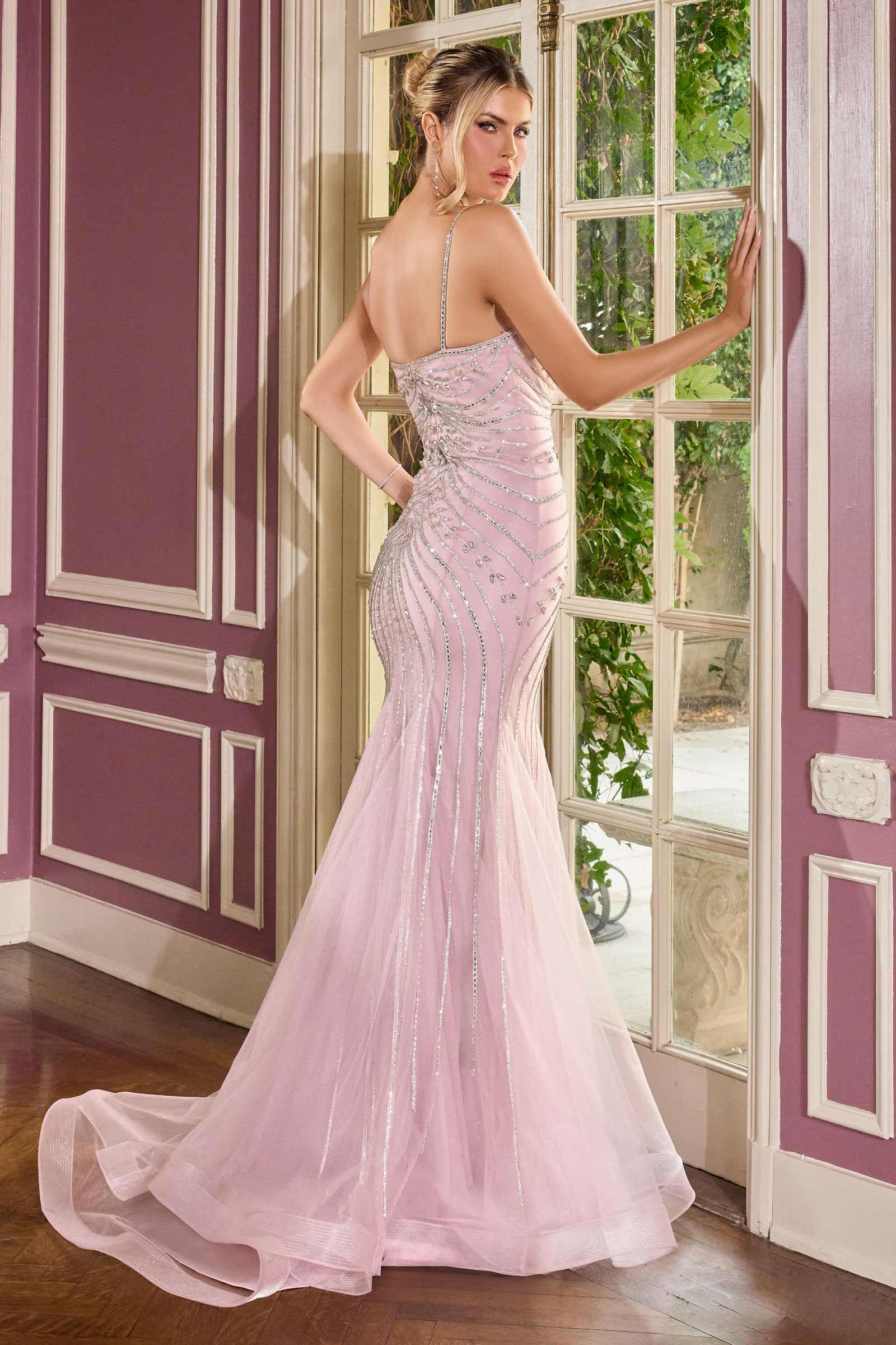 Ladivine CB167 Fitted Radiant Beadwork Scoop Neckline Dress Oversized Bow Train by DiscountDressShop