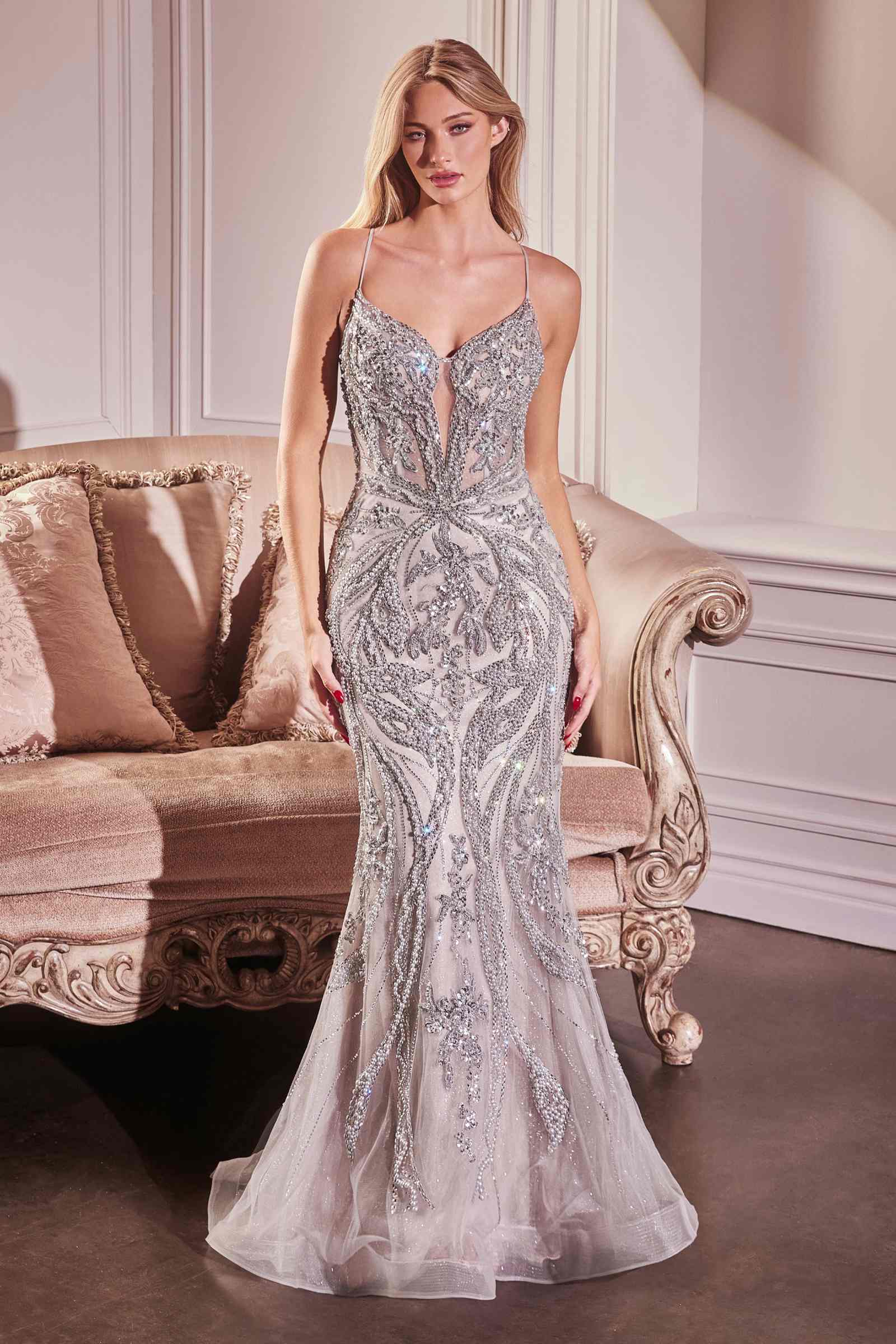 Ladivine CC0240 Dress Pearl Embellished Fit & Flare Gown by DiscountDressShop