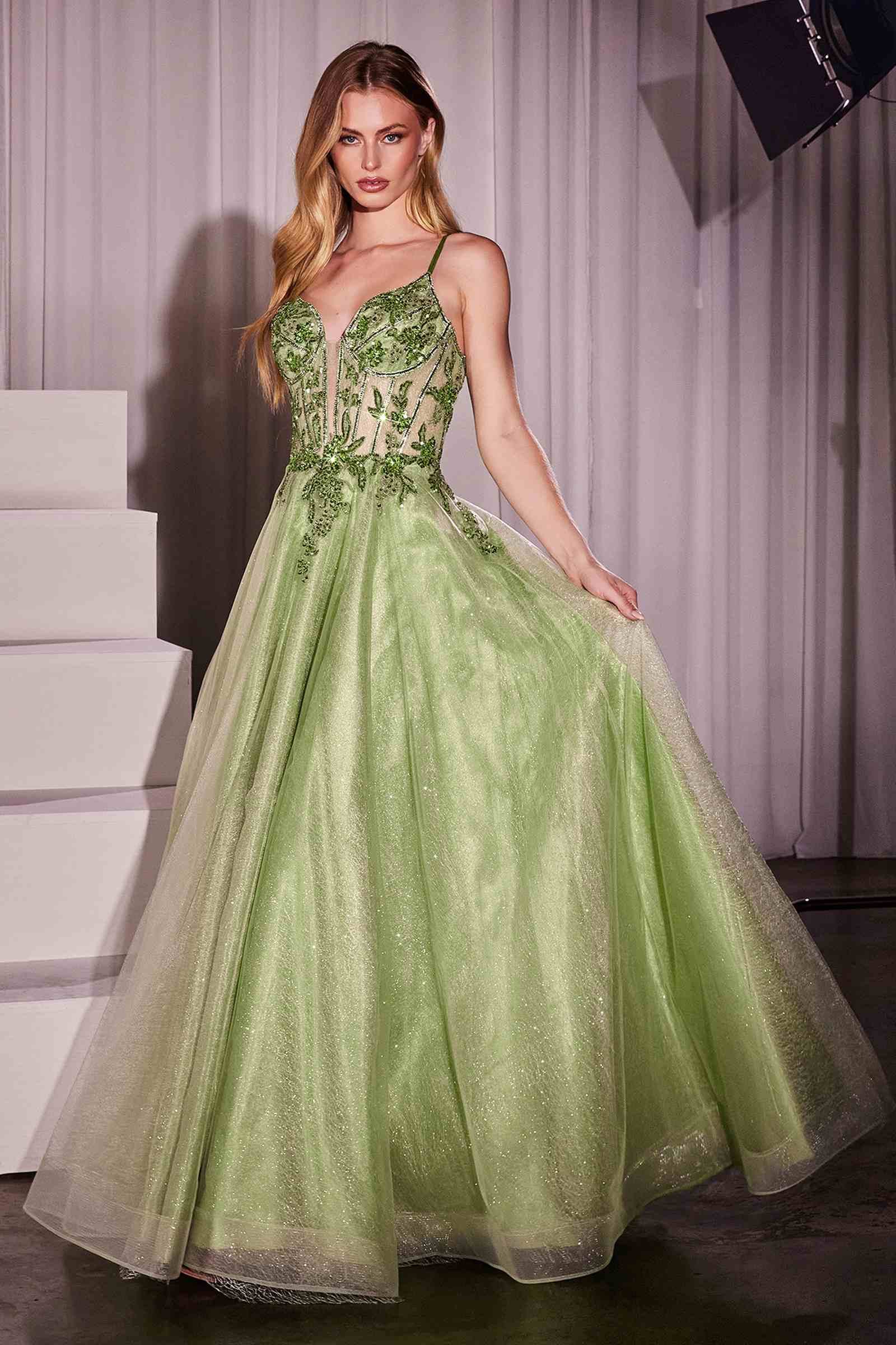 Ladivine CC0881 Dress A-Line Layered Tulle Gown & Lace Embellished Bodice by DiscountDressShop