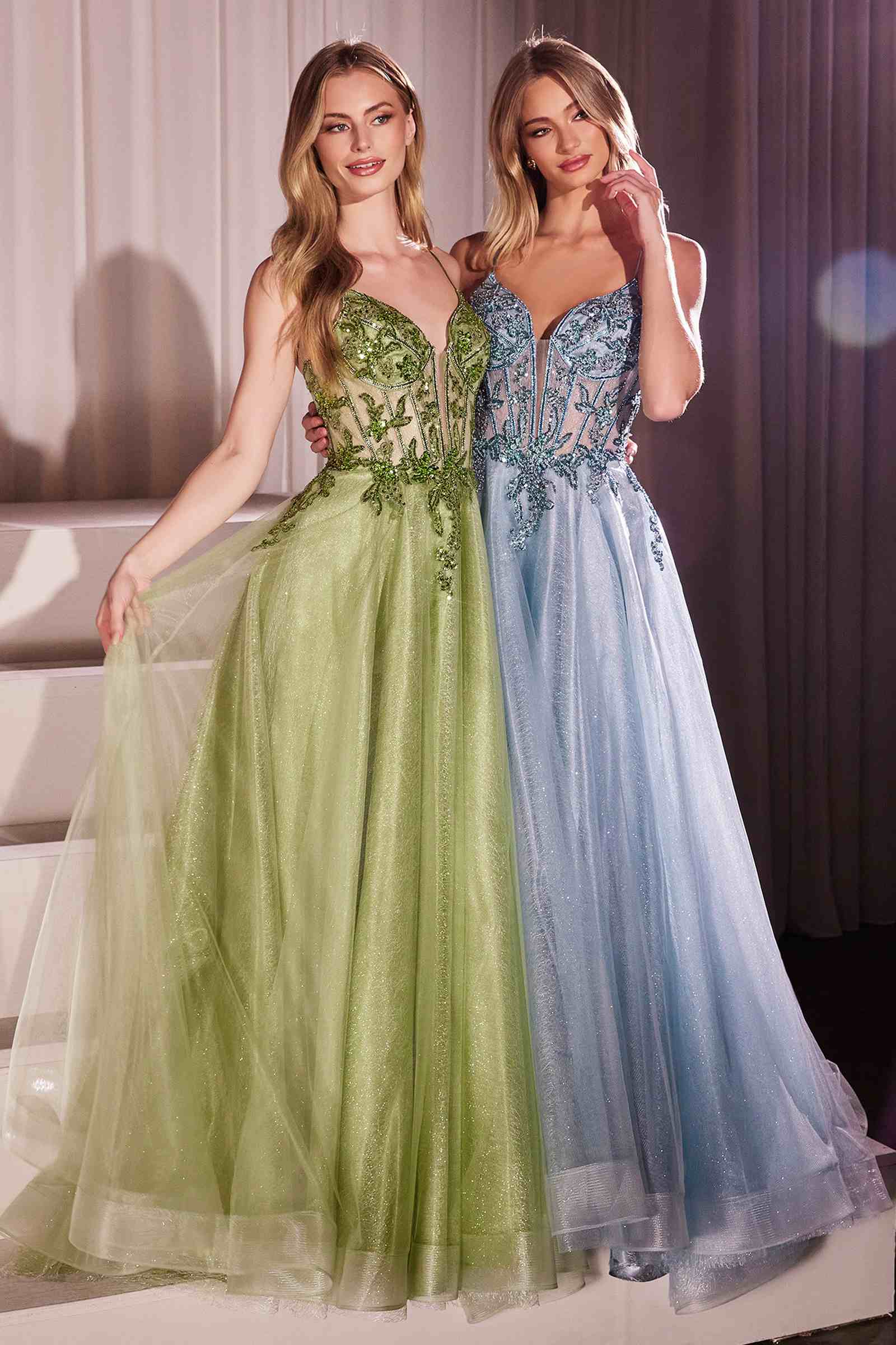 Ladivine CC0881 Dress A-Line Layered Tulle Gown & Lace Embellished Bodice by DiscountDressShop