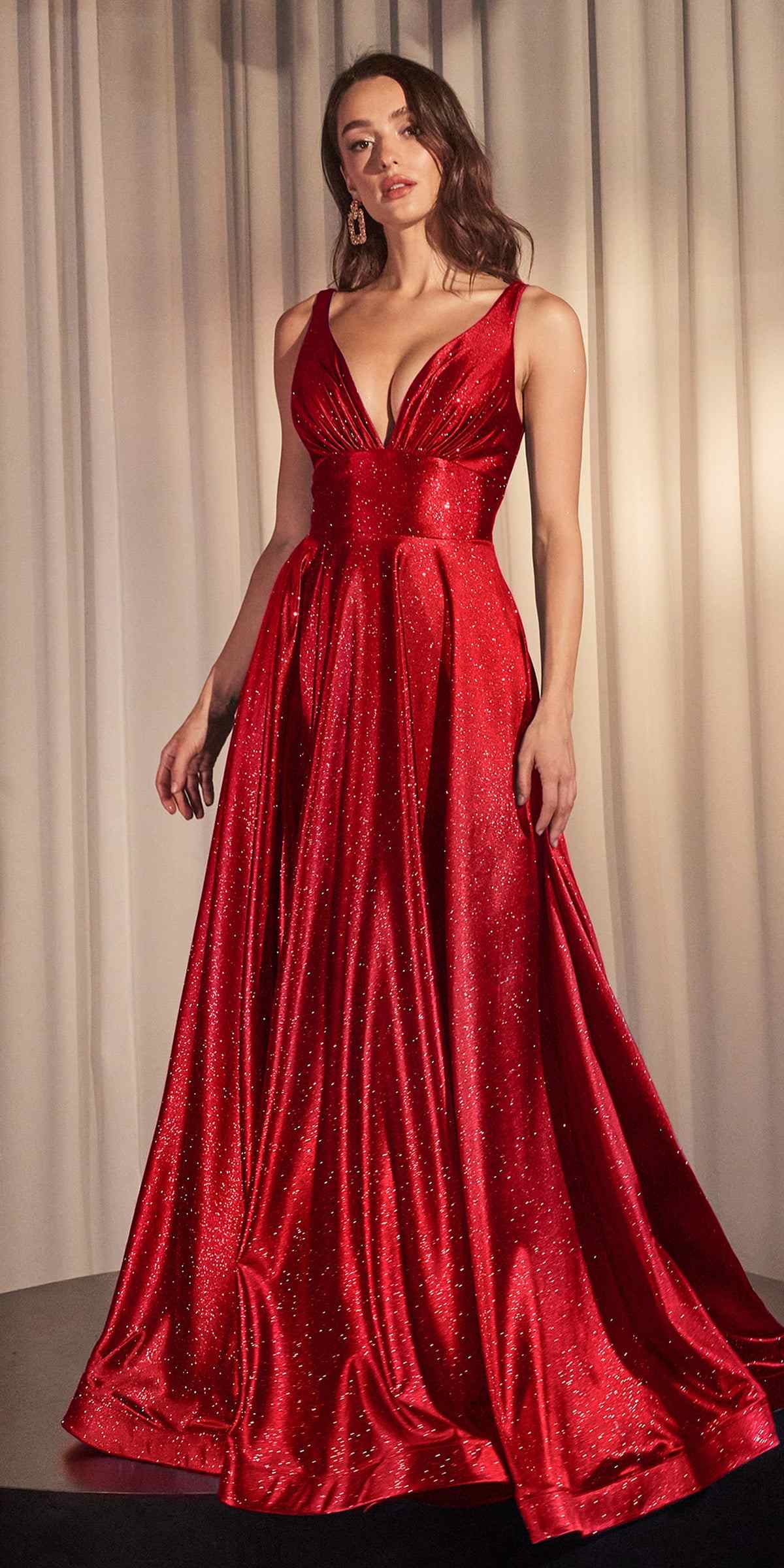 Ladivine CC2349 Long Glitter Stretch Satin A-Line Evening Gown by DiscountDressShop