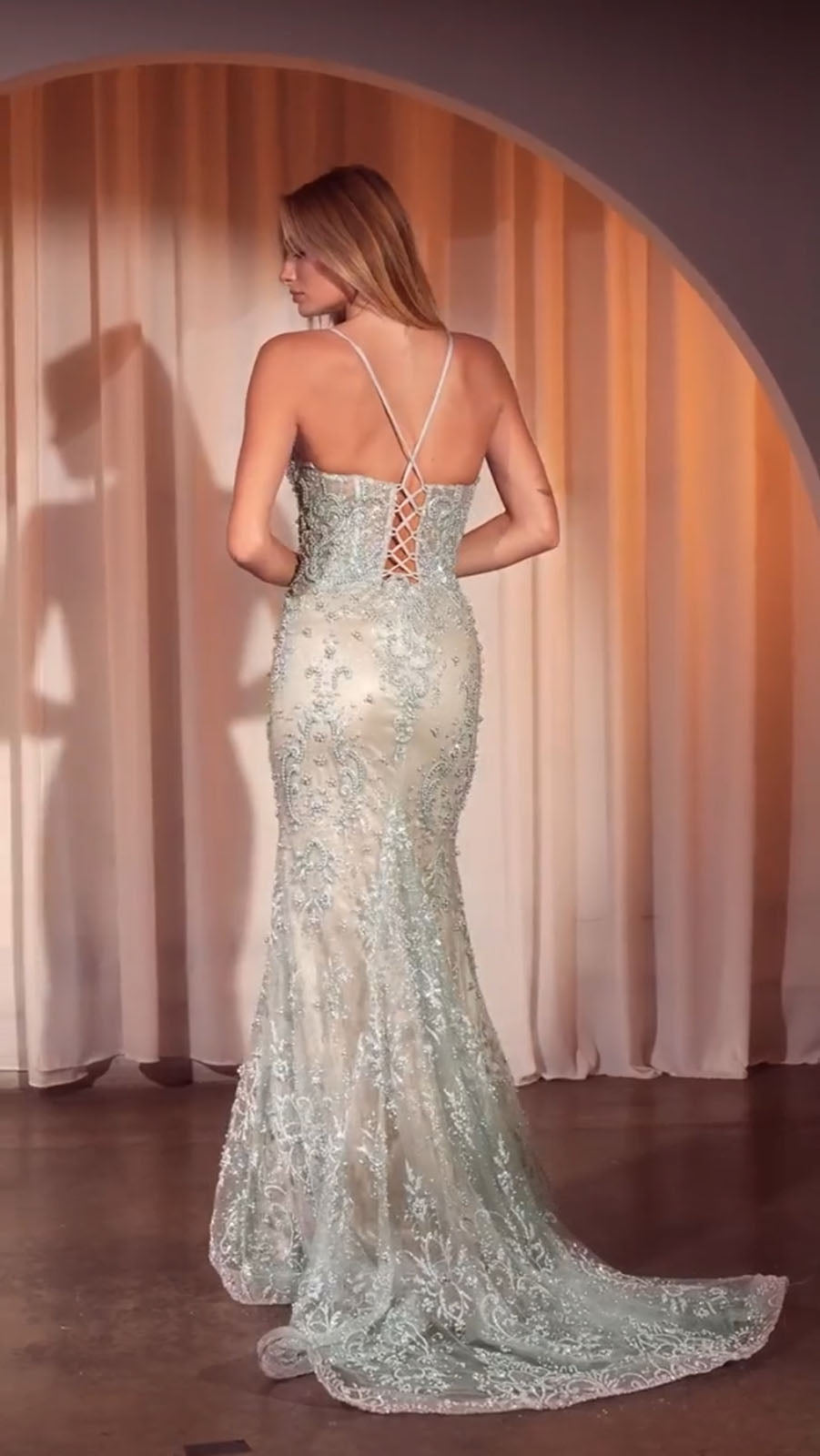 Ladivine CC2403 Dress Pearl & Lace Embellished Fit & Flare Gown by DiscountDressShop