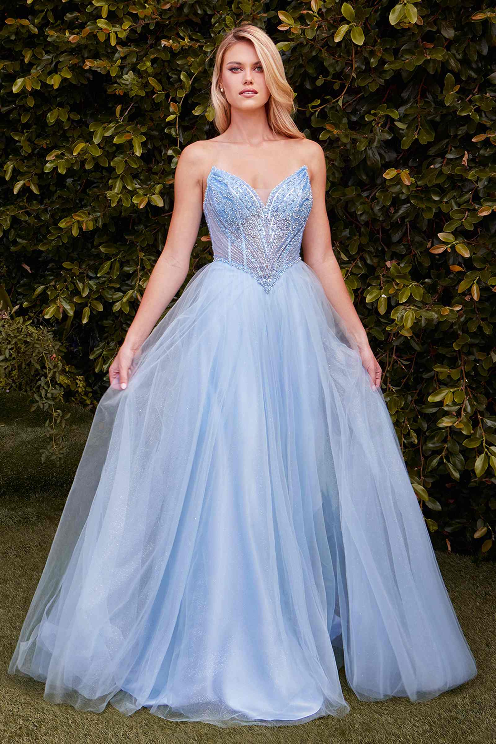Ladivine CC415 Dress Strapless Beaded Tulle Ball Gown by DiscountDressShop