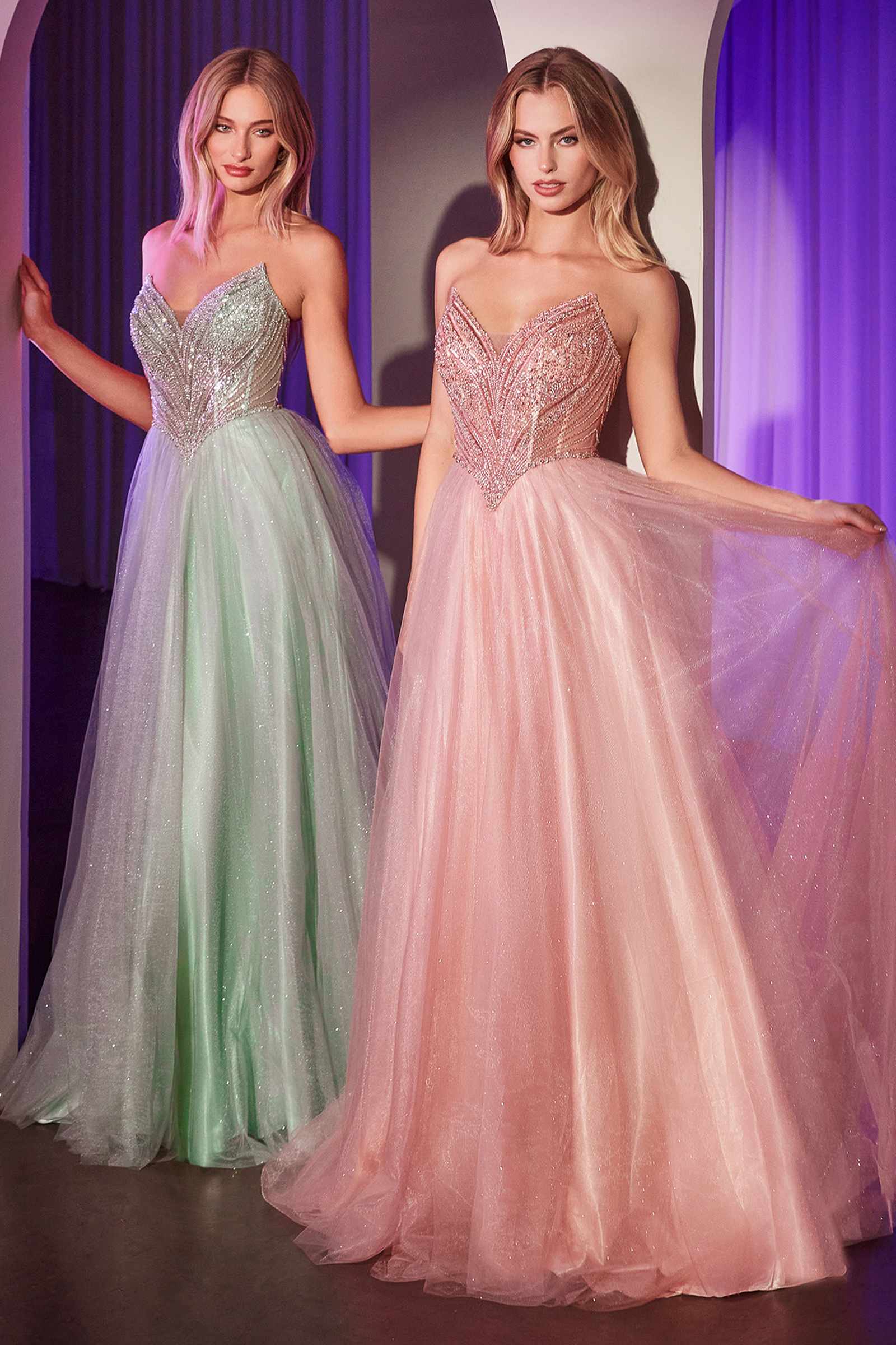 Ladivine CC415 Dress Strapless Beaded Tulle Ball Gown by DiscountDressShop