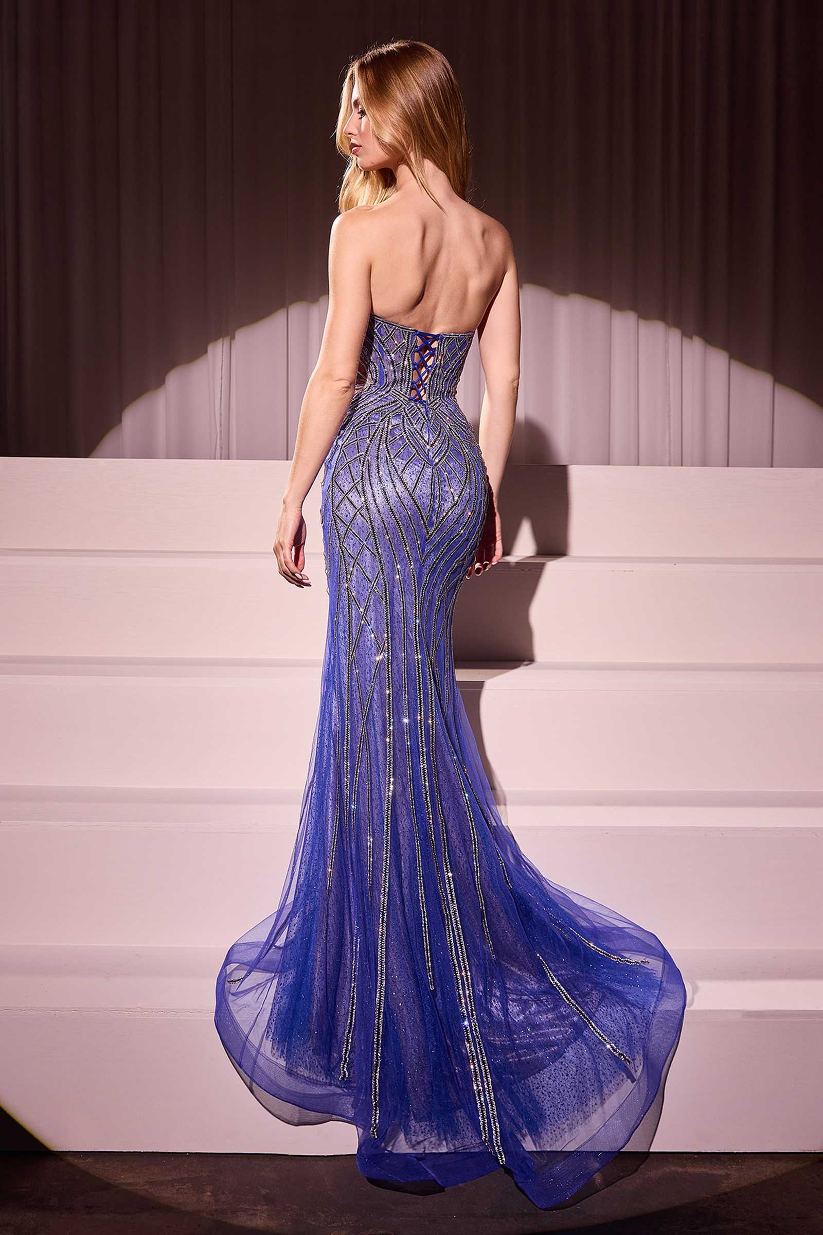 Ladivine CC6018 Long Strapless Rhinestone Embellished Mermaid Gown by DiscountDressShop