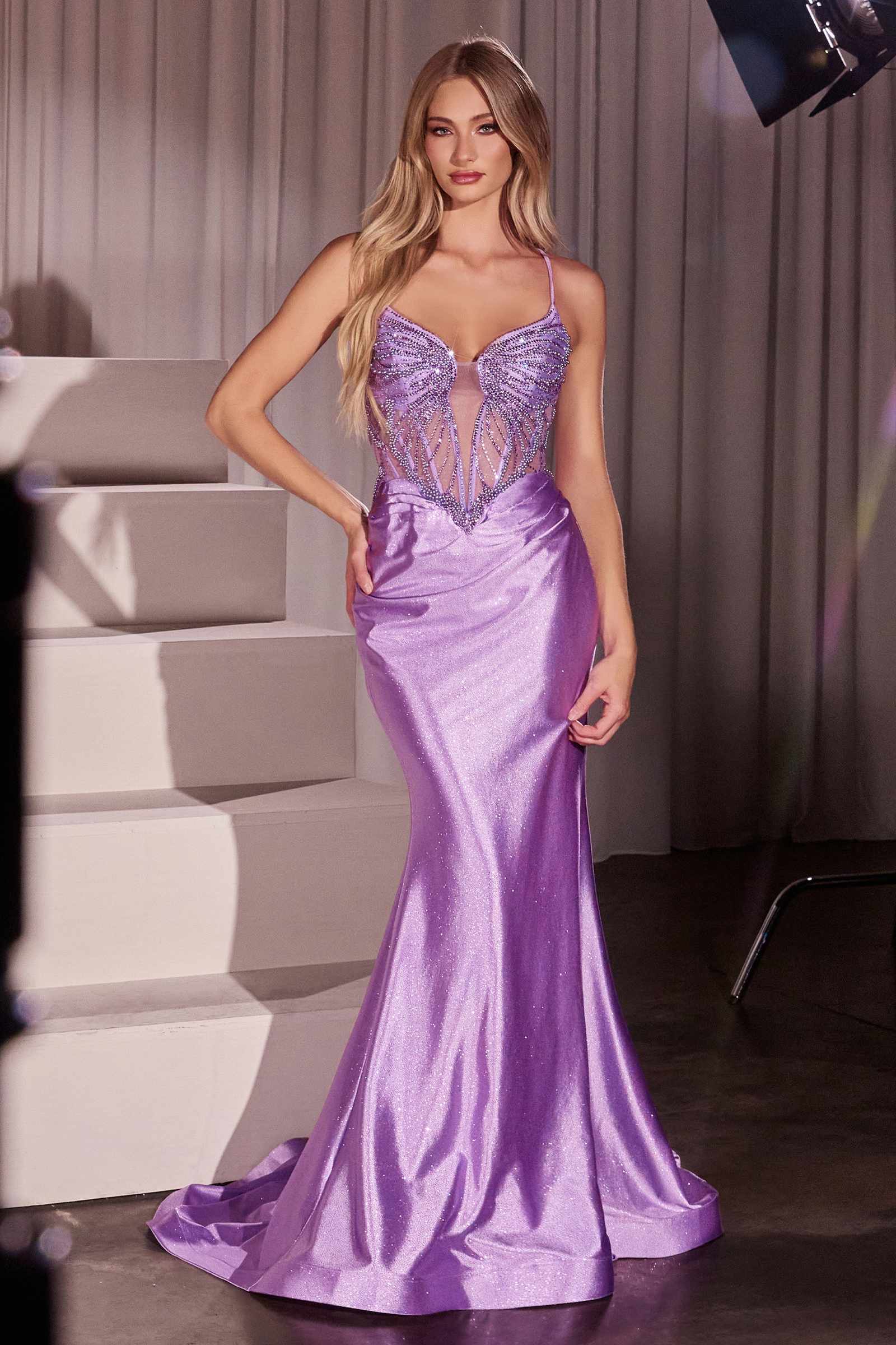 Ladivine CC8879 Dress Crystal & Satin Fitted Gown by DiscountDressShop