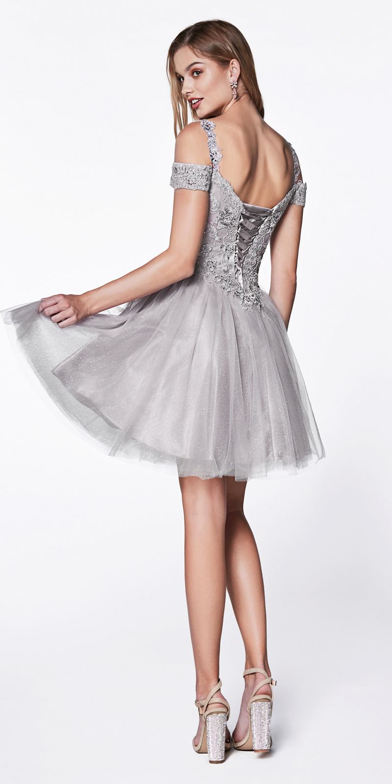 Cinderella Divine CD0132 Short A-Line Dress Off The Shoulder Glitter Tulle Skirt by DiscountDressShop