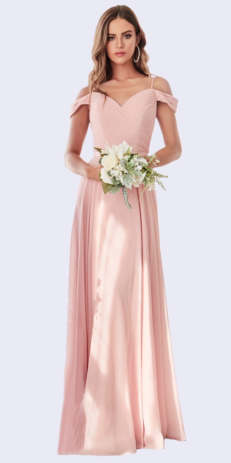 Cinderella Divine CD0156 Long Off The Shoulder Chiffon Gown Corset Back by DiscountDressShop