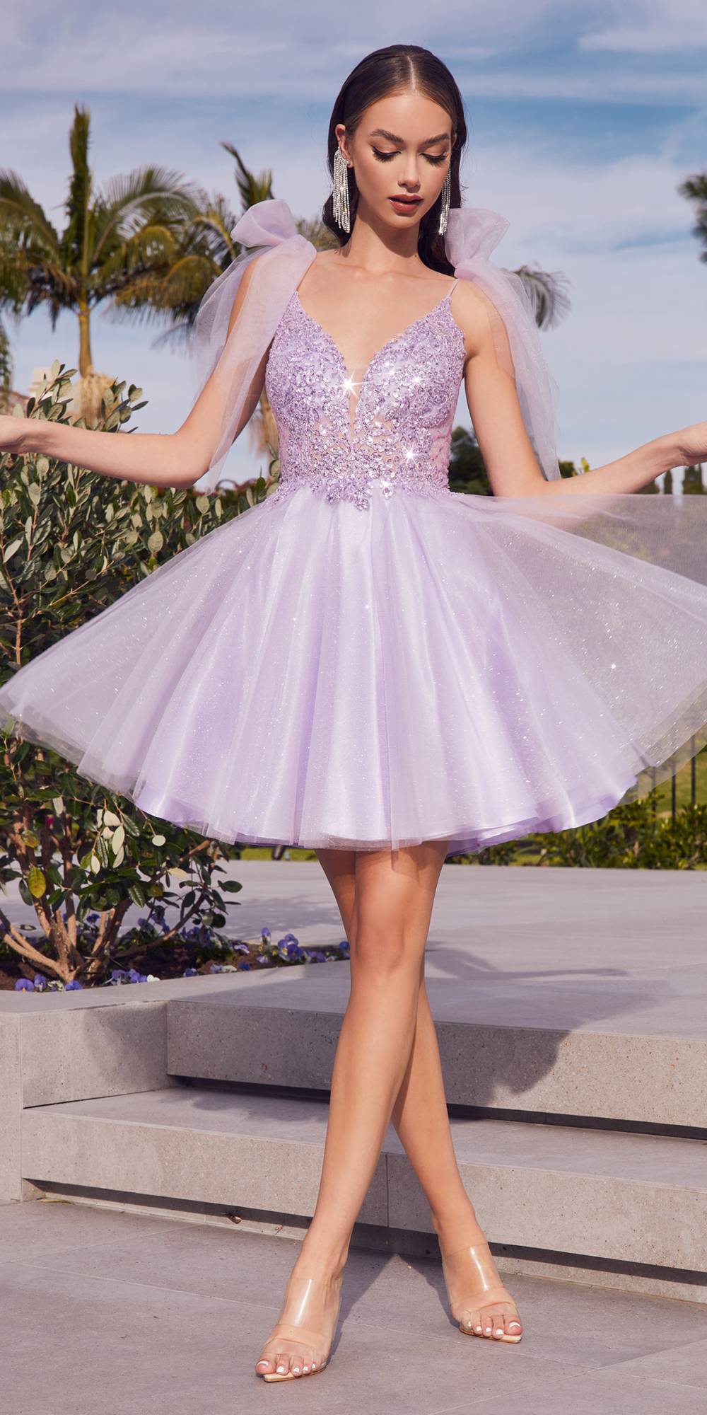 Cinderella Divine CD0174 Short A-Line Dress Lace Applique Tulle Ribbon by DiscountDressShop