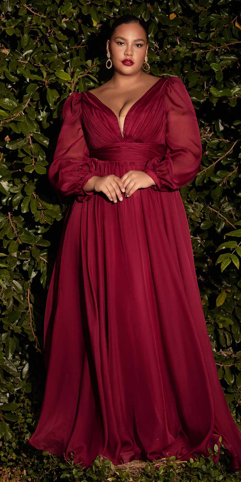 Cinderella Divine CD0192 Long Sleeve A-Line Chiffon Dress by DiscountDressShop