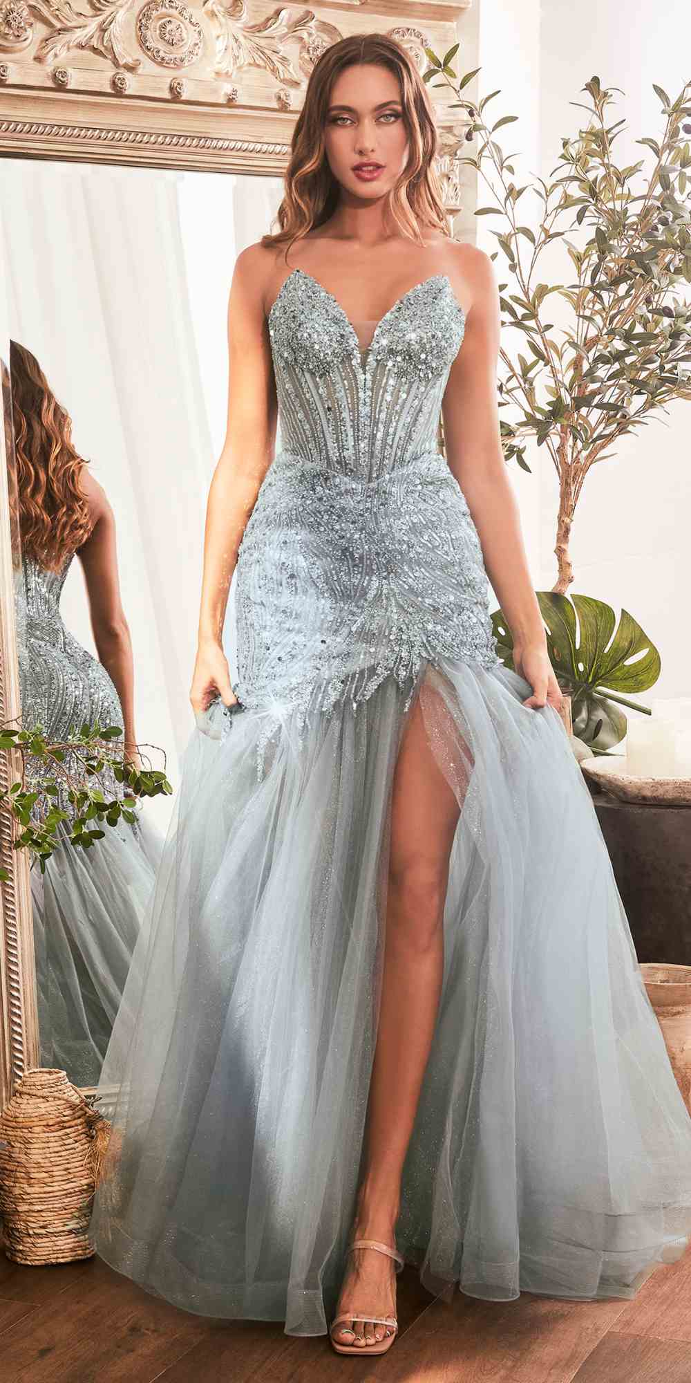 Cinderella Divine CD0214 Strapless Pointed Cup Beaded Mermaid Dress by DiscountDressShop