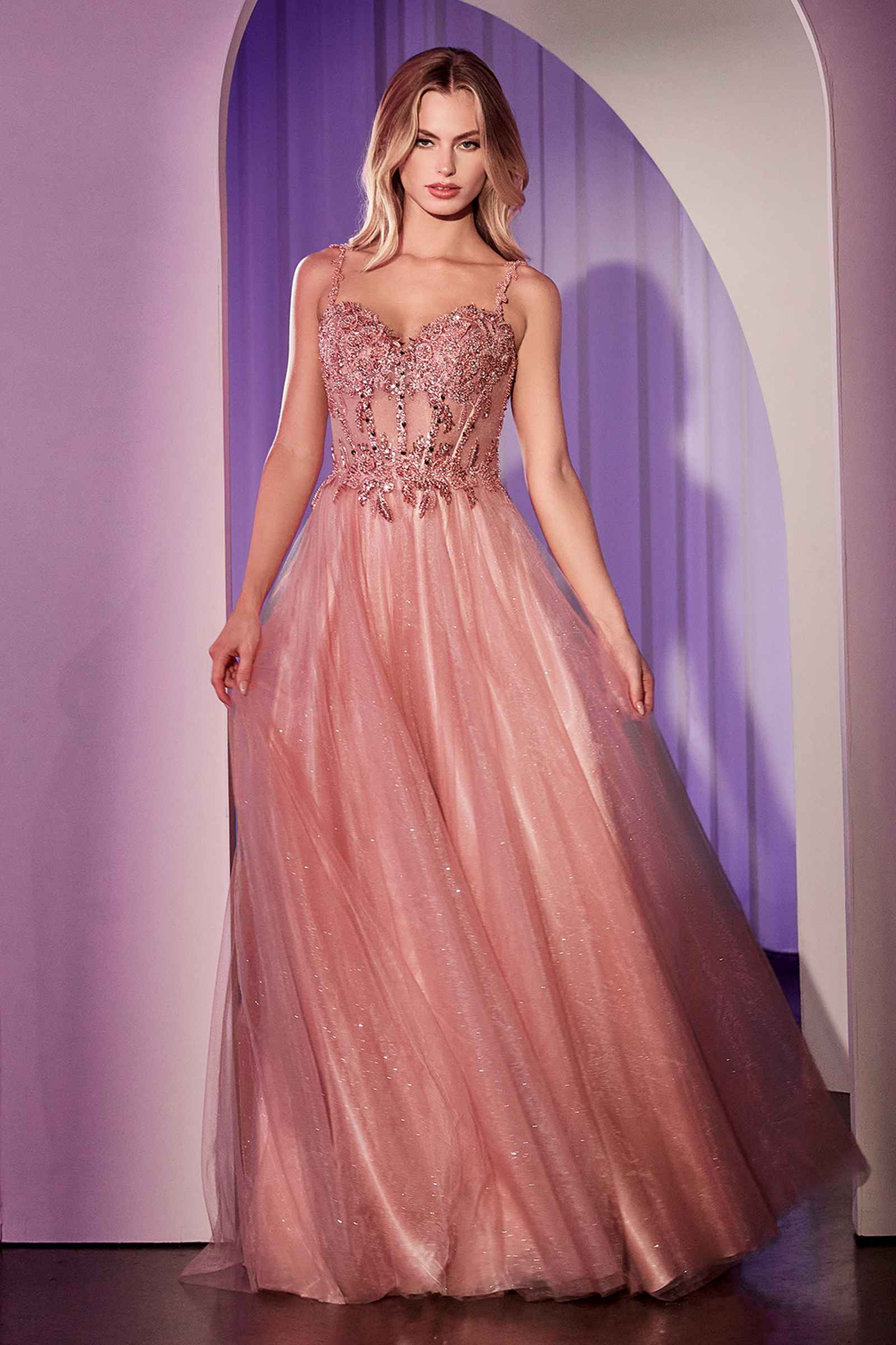 Ladivine CD0234 Long Lace and Tulle A-Line Ball Gown by DiscountDressShop