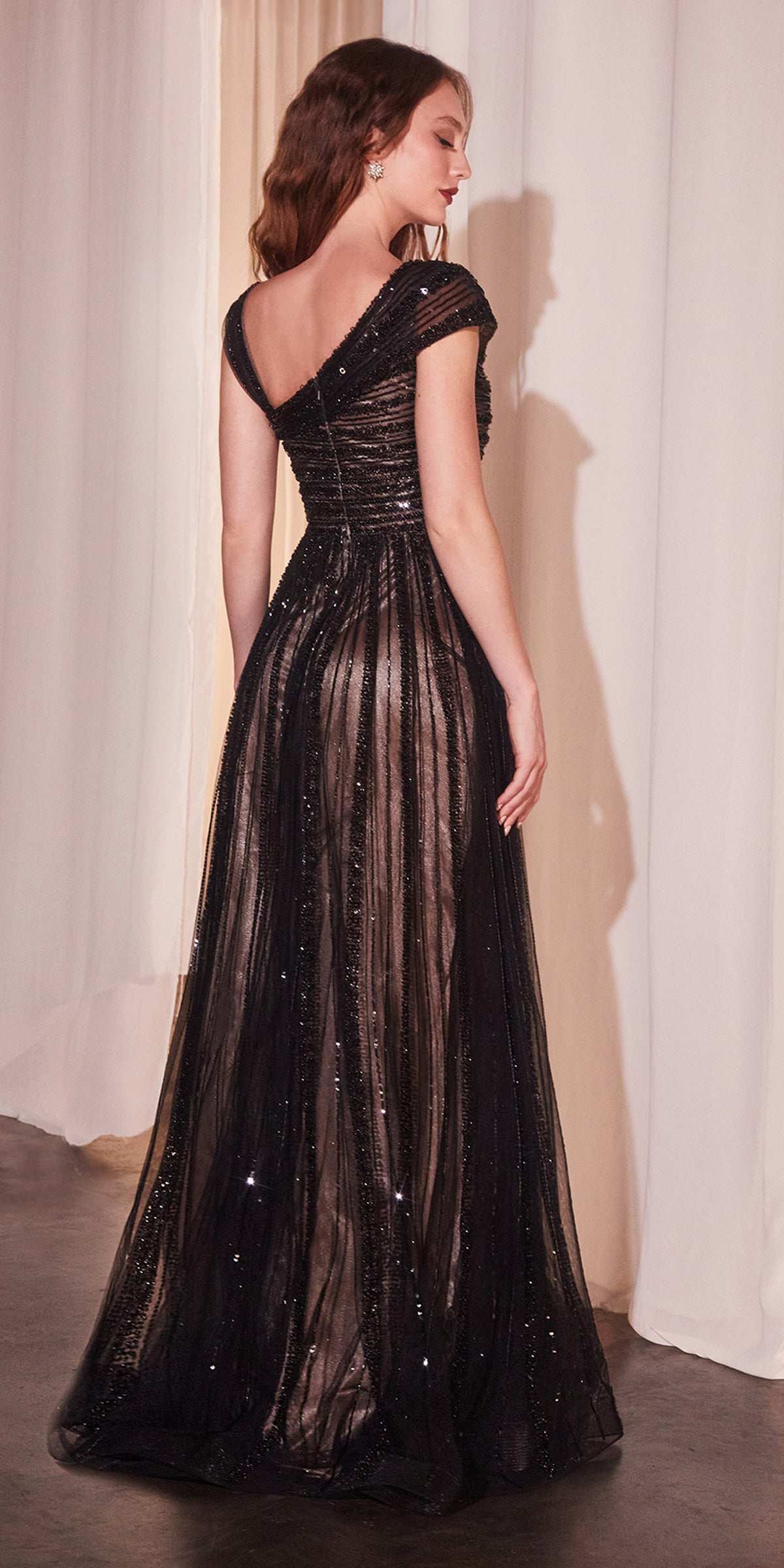 Ladivine CD0238 Asymmetrical Off The Shoulder A-Line Beaded Gown by DiscountDressShop