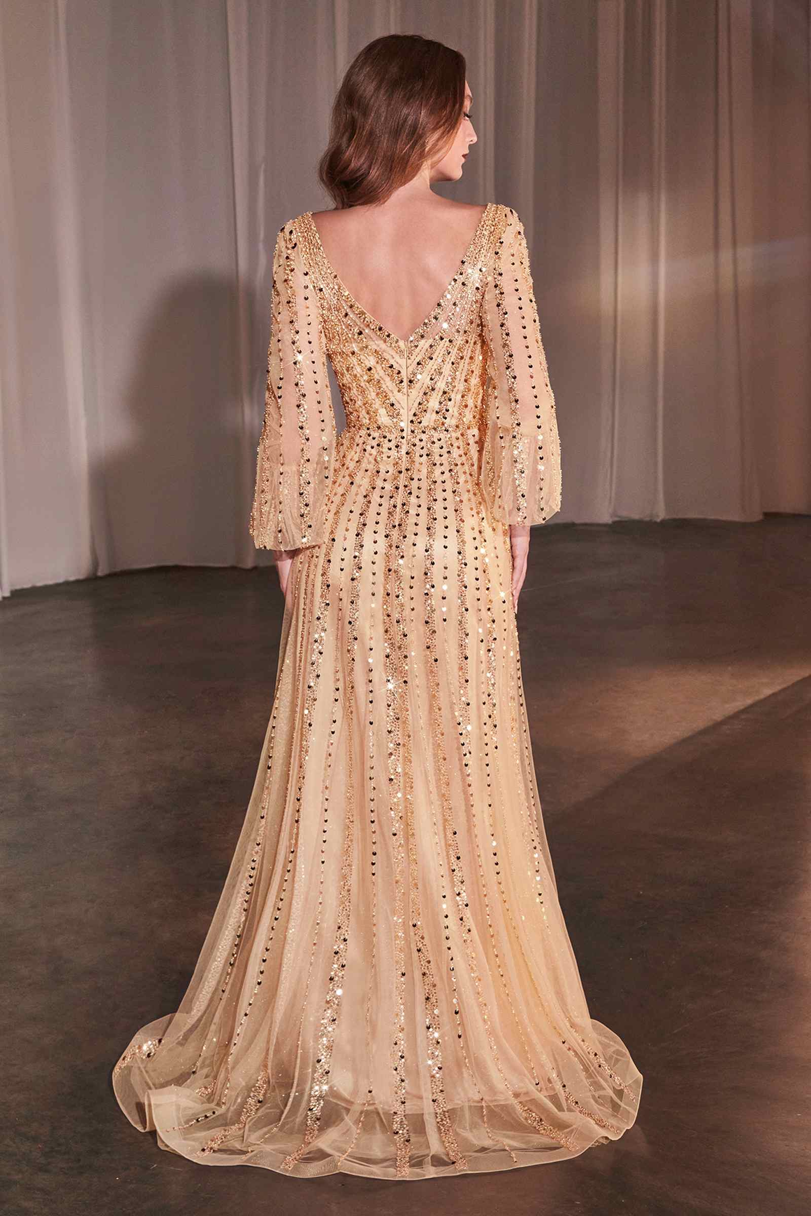 Ladivine CD0240 Dress Long Sleeve A-Line Beaded Gown by DiscountDressShop