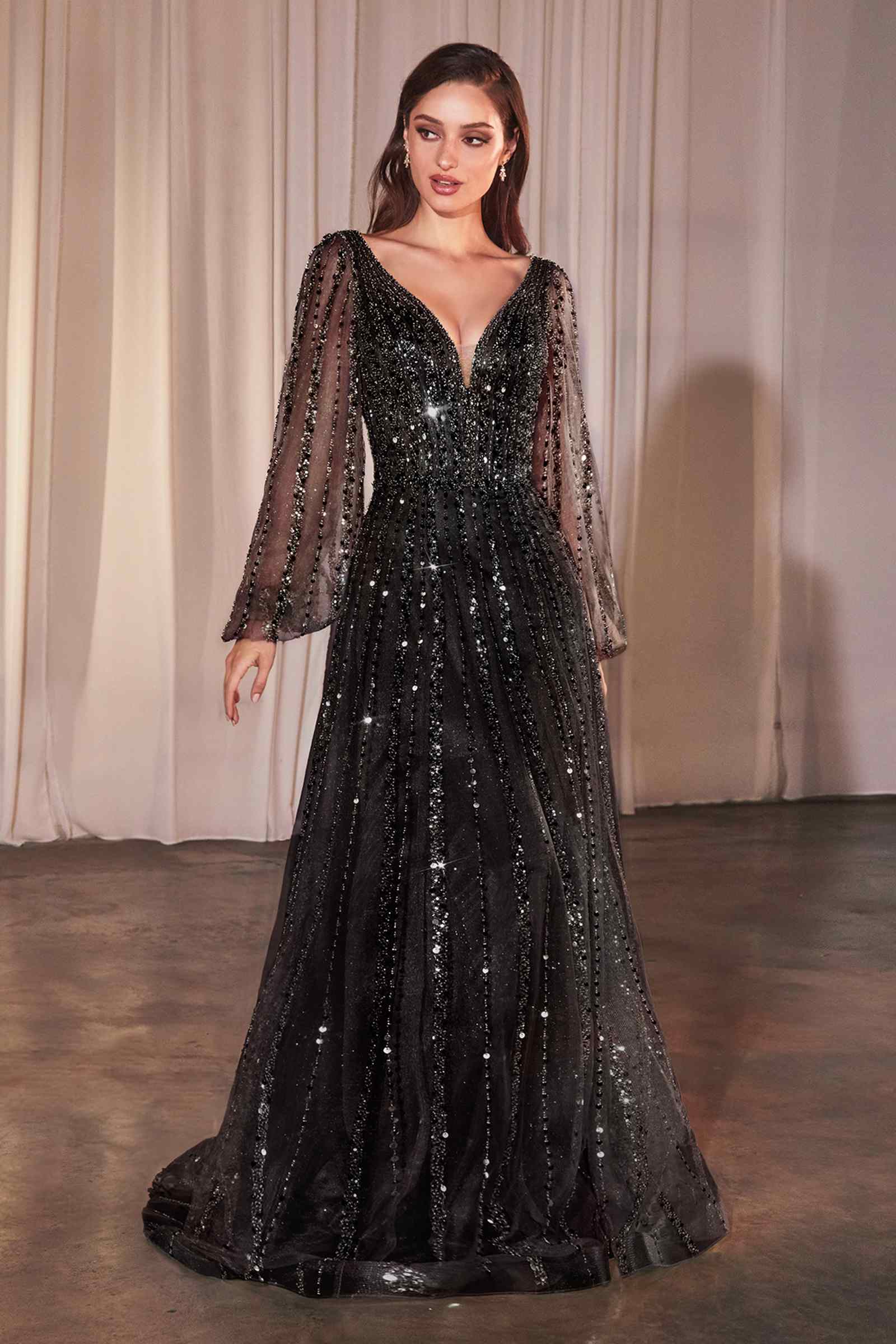 Ladivine CD0240 Dress Long Sleeve A-Line Beaded Gown by DiscountDressShop