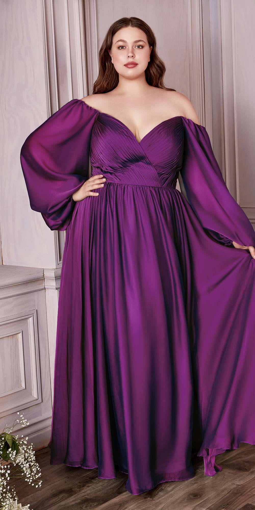 Cinderella Divine CD243C Long Sleeve A-Line Chiffon Dress by DiscountDressShop