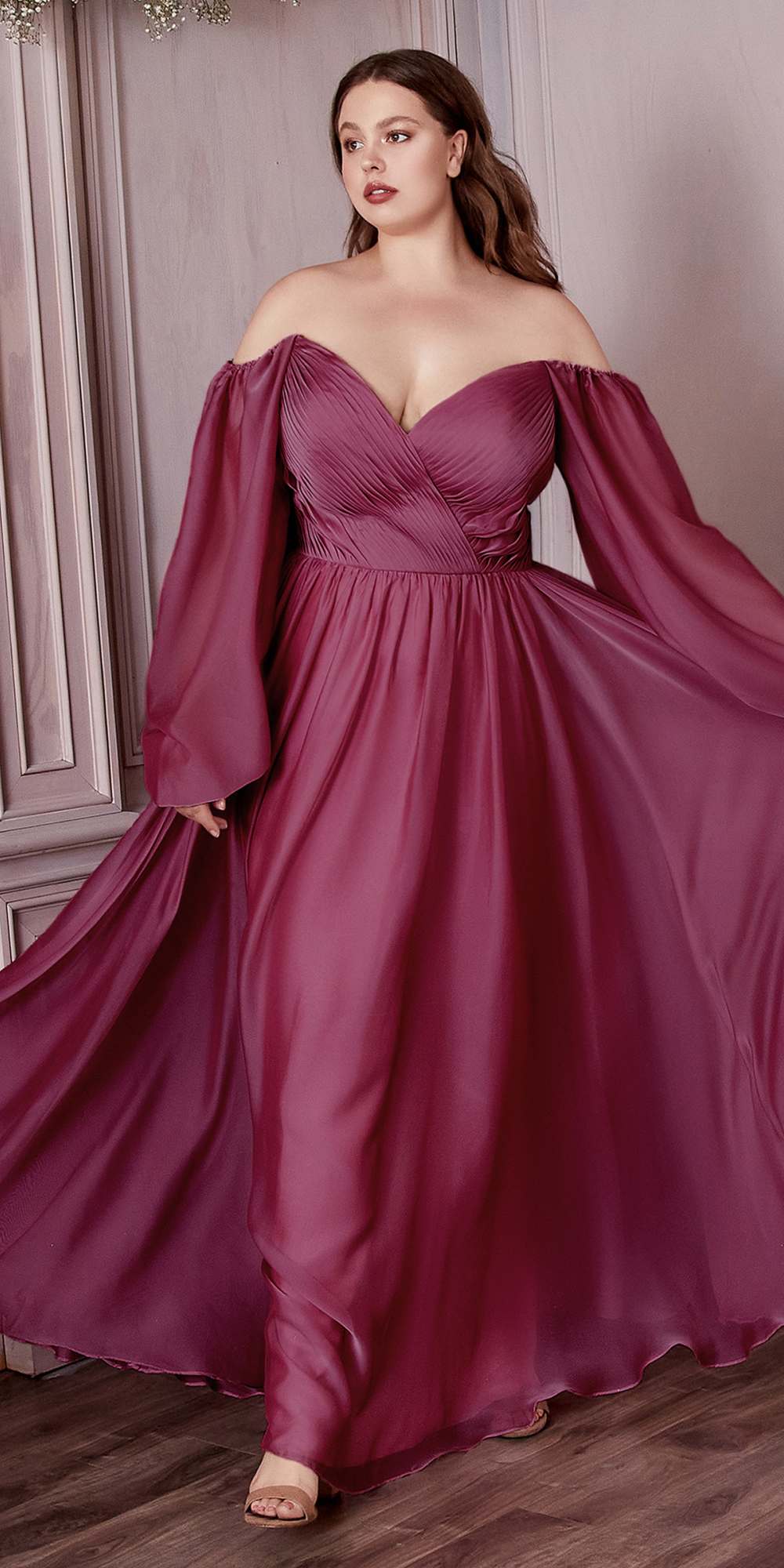 Cinderella Divine CD243C Long Sleeve A-Line Chiffon Dress by DiscountDressShop