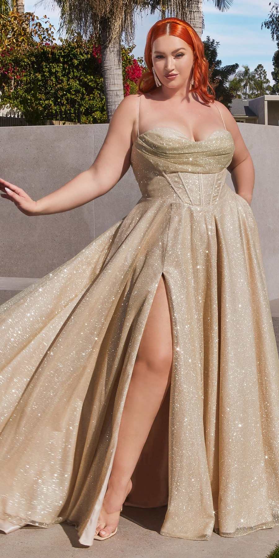 Ladivine CD252 Floor Length Lace Up Glitter A-Line Ball Gown by DiscountDressShop