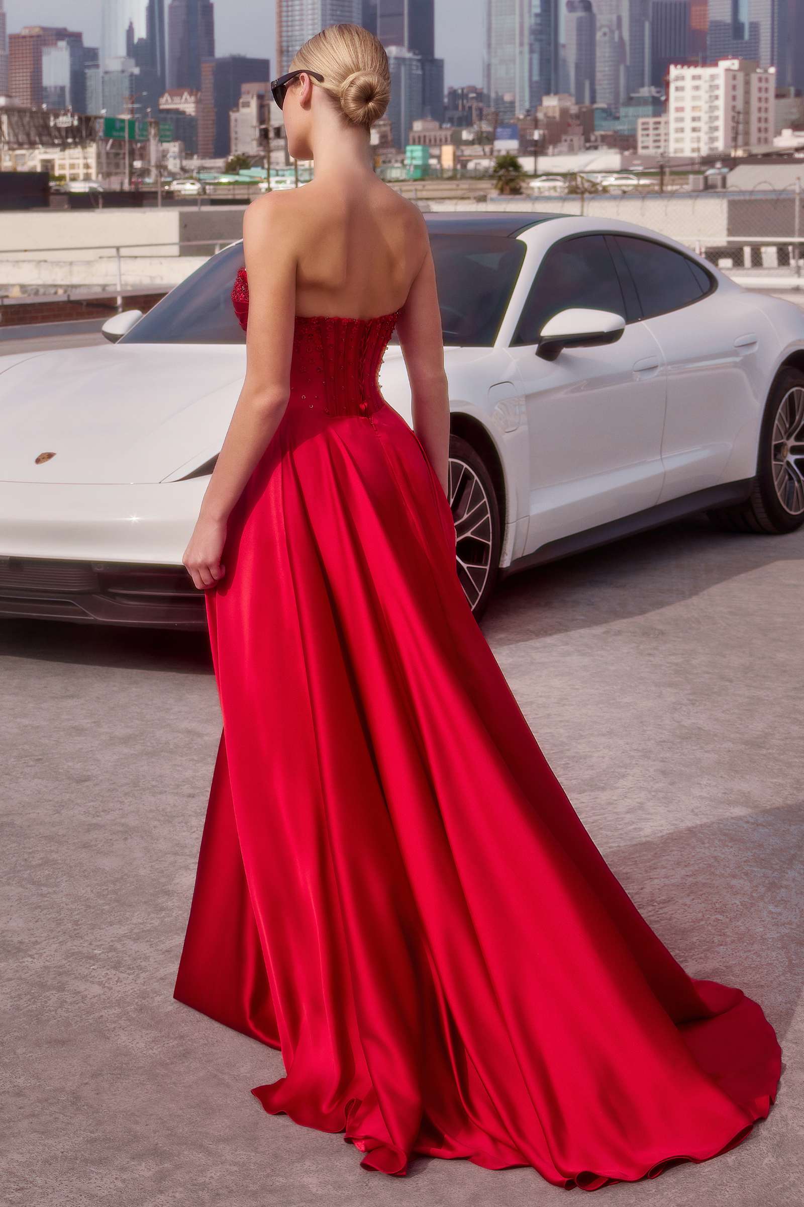 Ladivine CD297 Dress Strapless Beaded Satin A-Line Prom Gown by DiscountDressShop