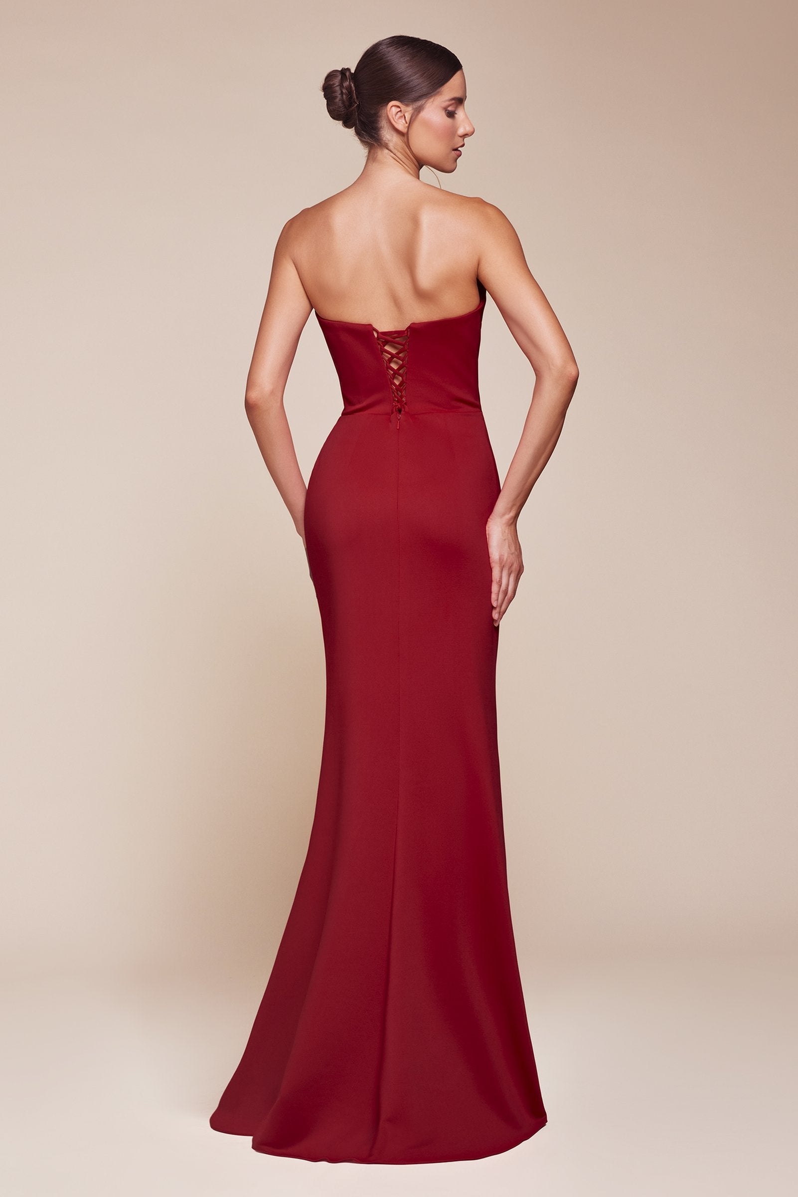 Ladivine CD355 Long Strapless Chiffon Scoop Neck Gown by DiscountDressShop