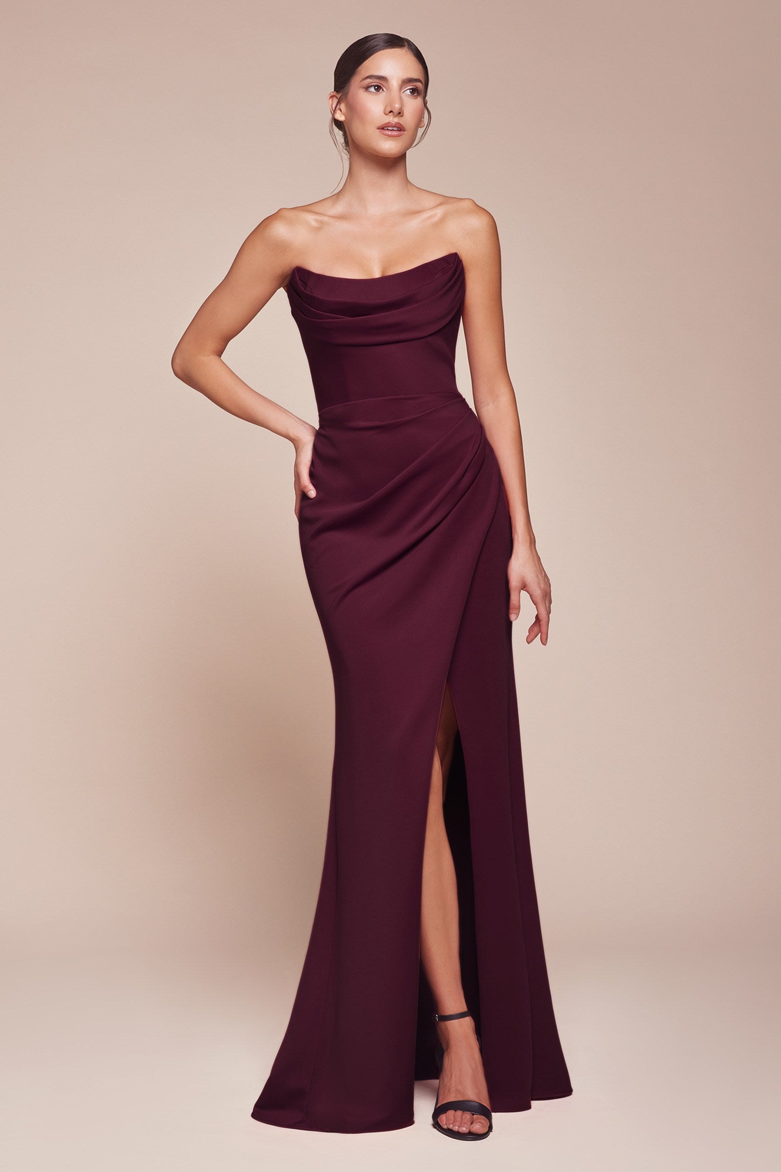 Ladivine CD355 Long Strapless Chiffon Scoop Neck Gown by DiscountDressShop
