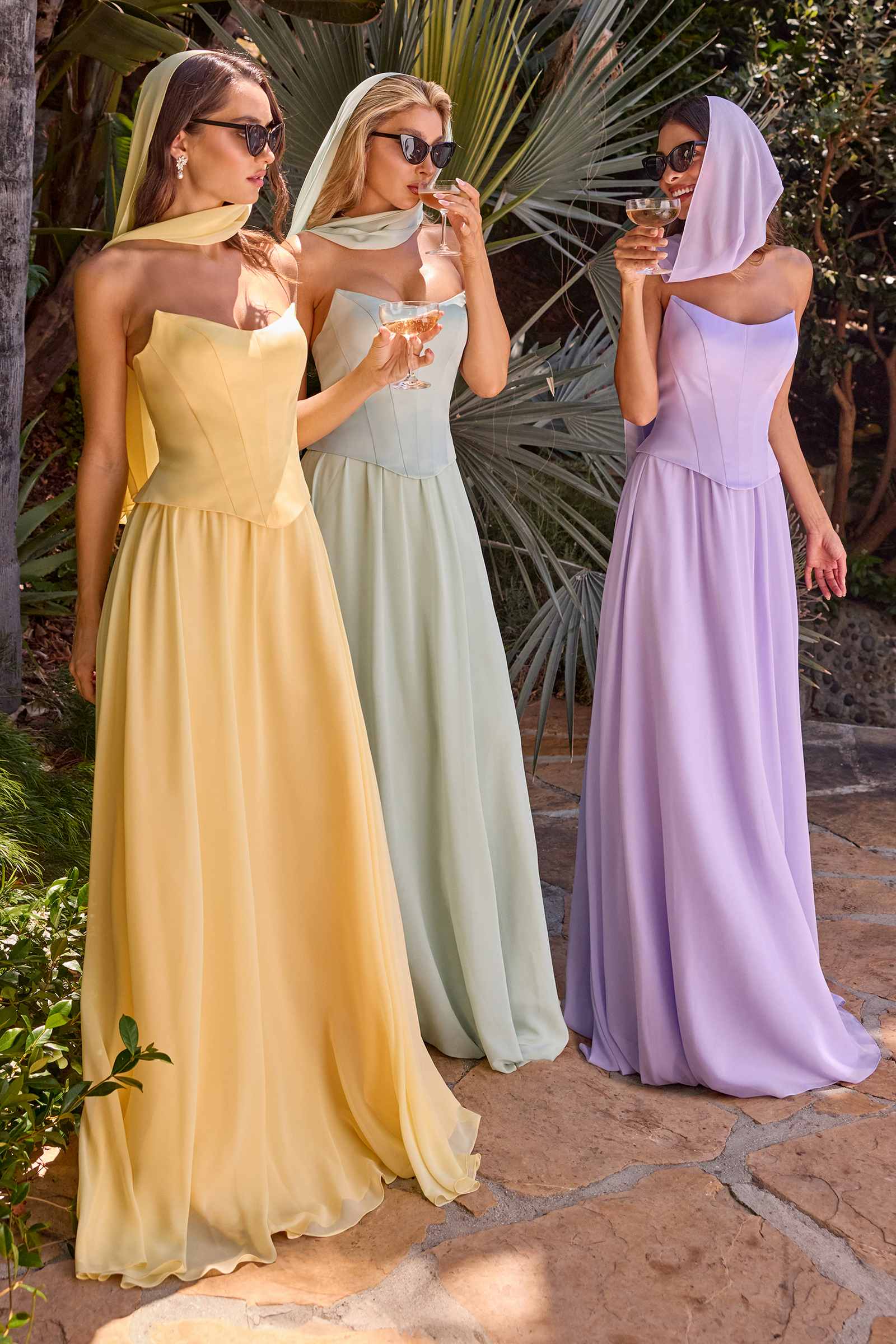 Ladivine CD386 Strapless Curved Neckline Boned Bodice A-line Gown by DiscountDressShop