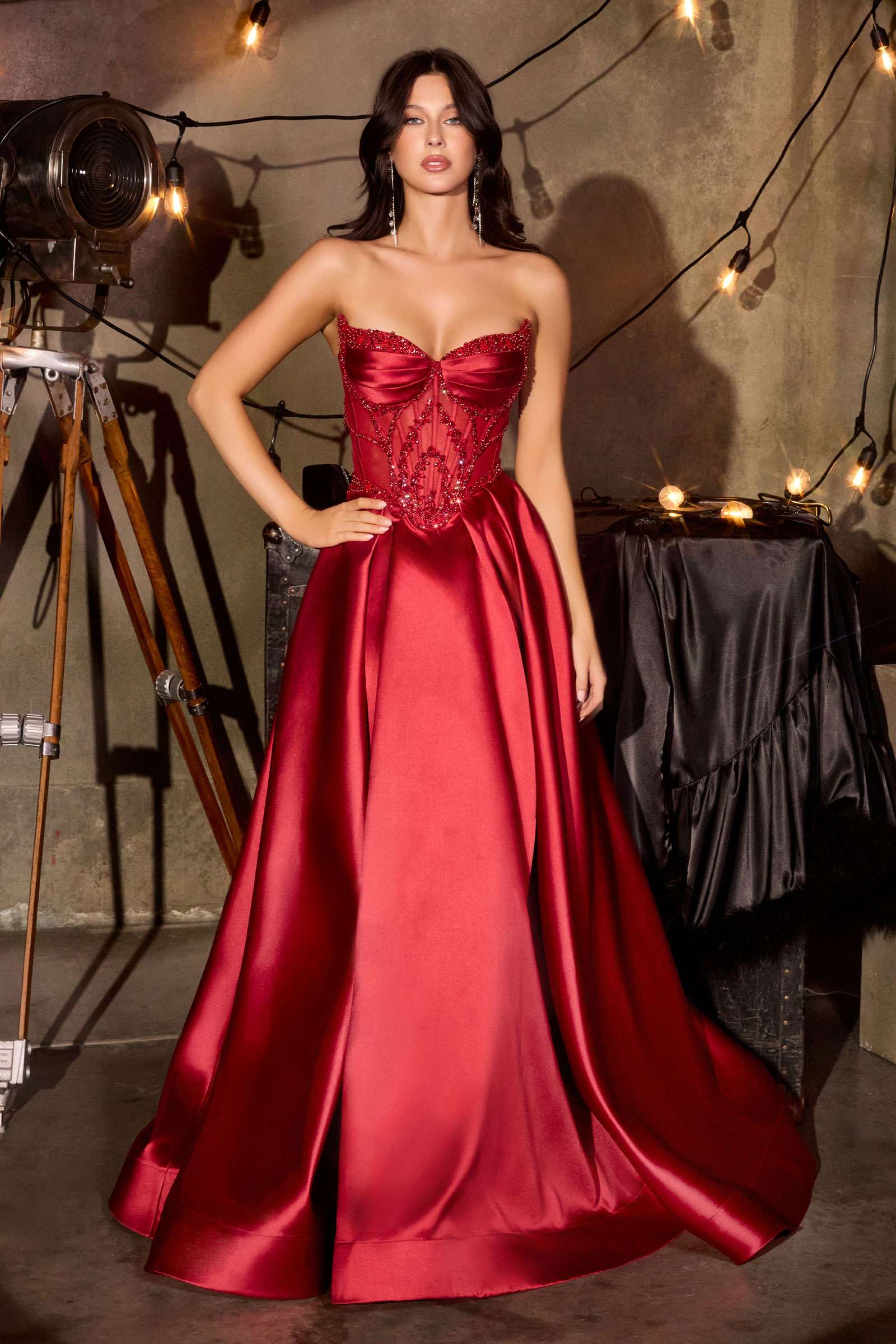 Ladivine CD389 Long A-Line Mikado Skirt Strapless Formal Dress by DiscountDressShop