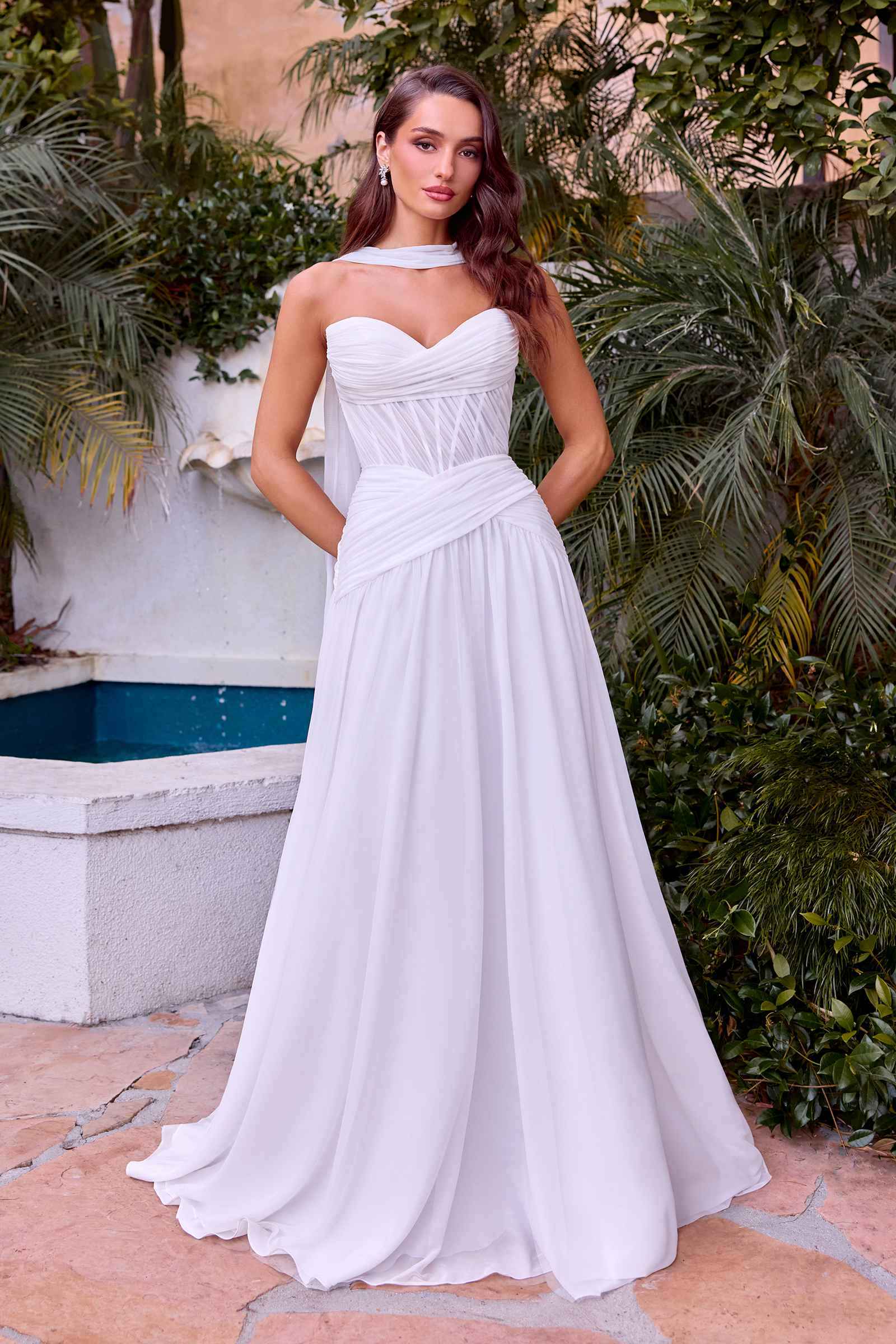 Ladivine CD395W Chiffon A-line Wedding Strapless Dress by DiscountDressShop