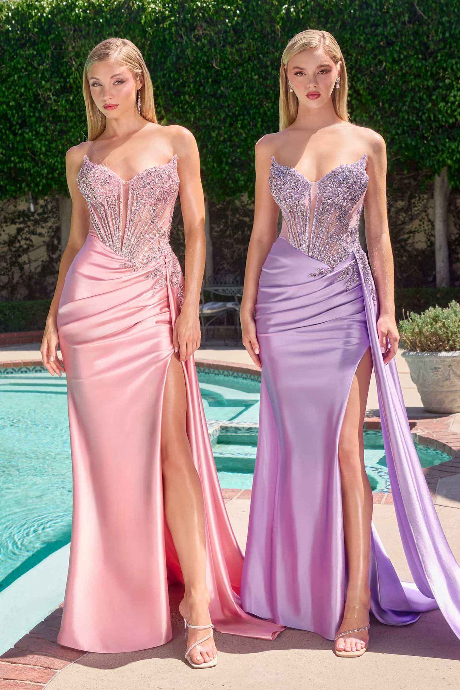 Ladivine CD722 Elegant Strapless Satin Fitted Evening Gown by DiscountDressShop
