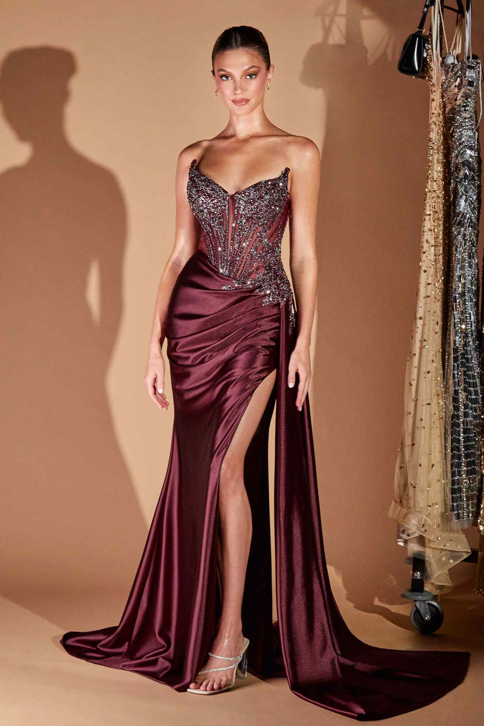 Ladivine CD722 Elegant Strapless Satin Fitted Evening Gown by DiscountDressShop