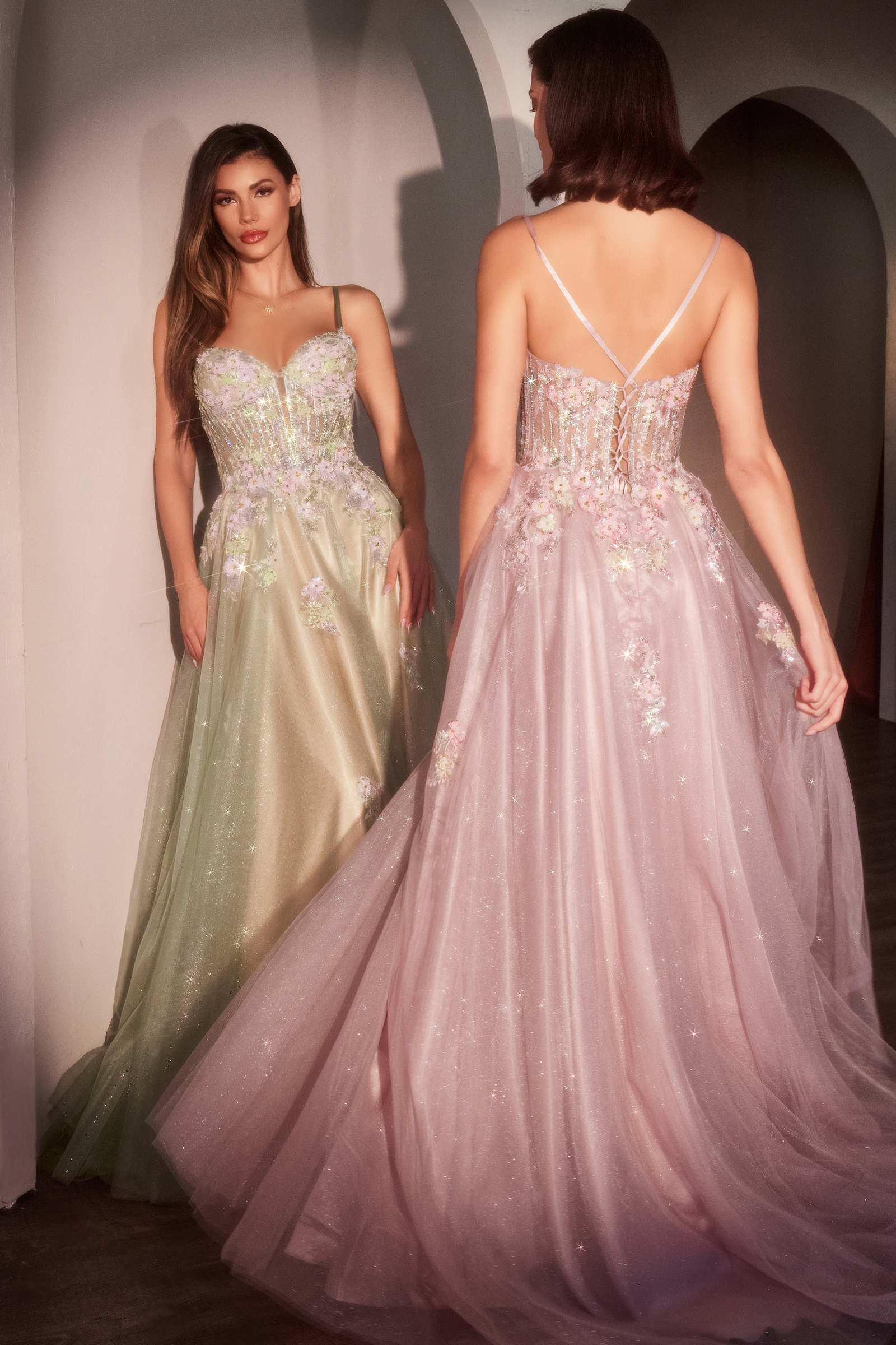 Ladivine CD740 Floral A-Line Layered Glitter Tulle Dress by DiscountDressShop