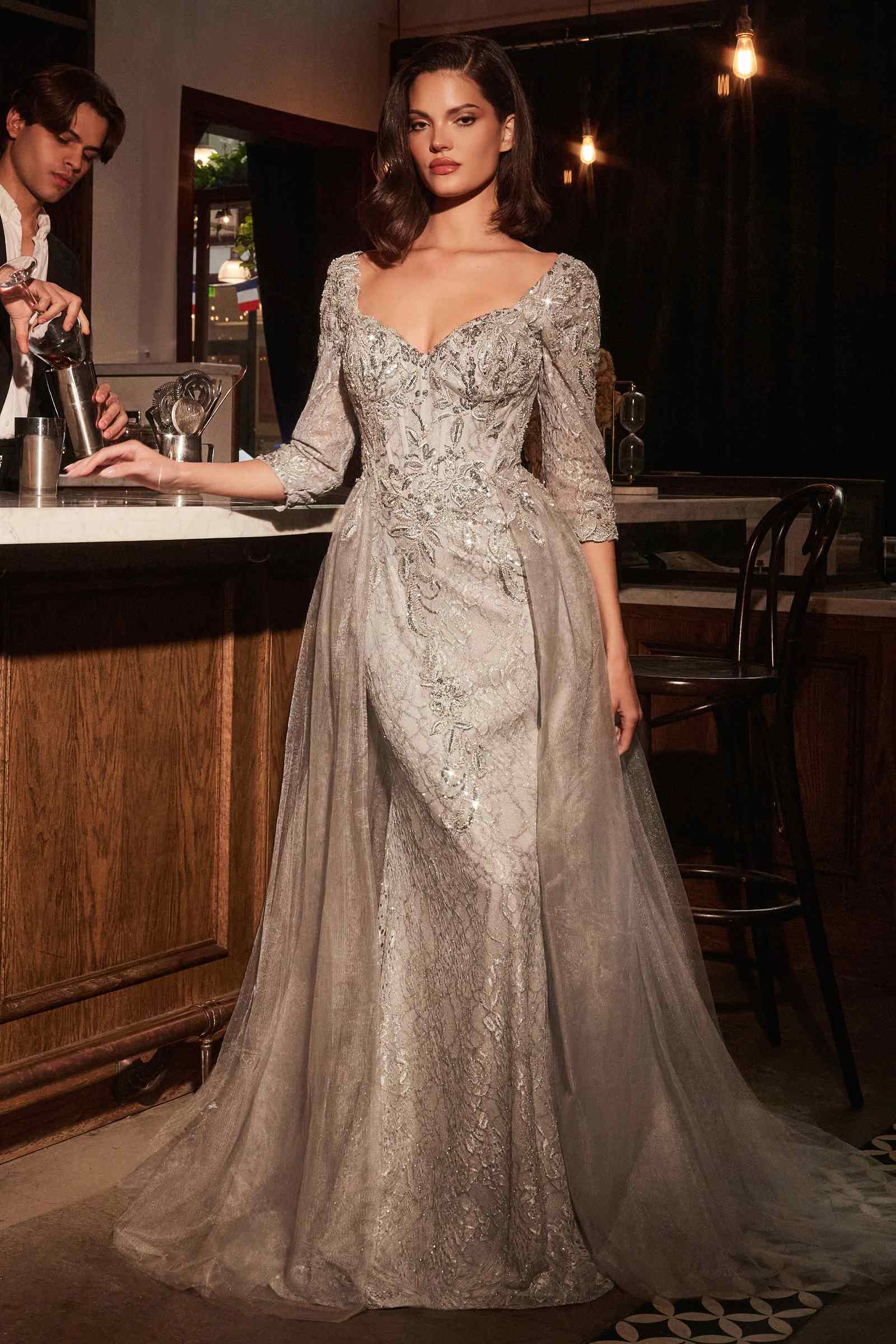 Ladivine CD749 Dress Lone Sleeve Lace Fitted Mother of the Bride Dress by DiscountDressShop