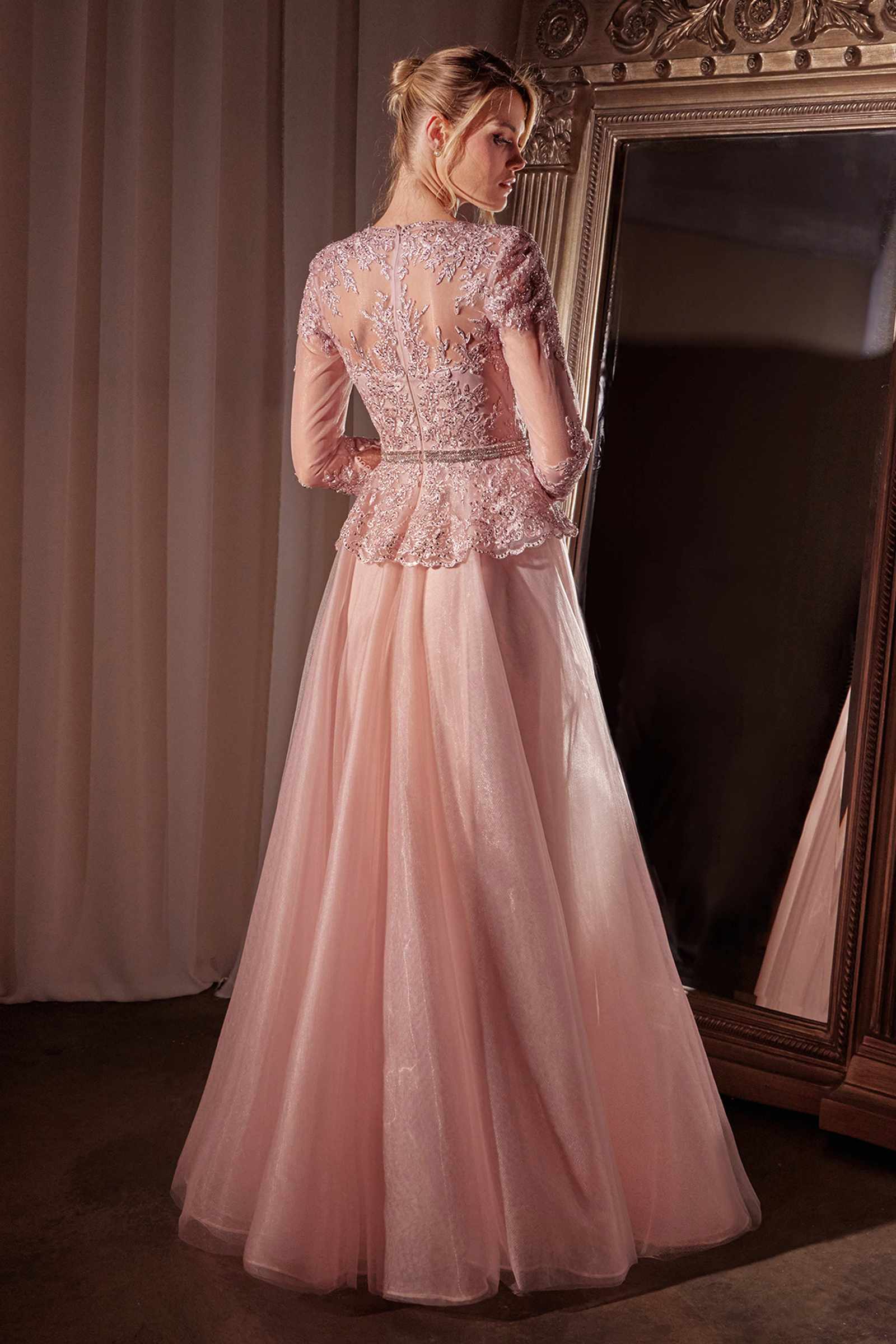 Ladivine CD789 Dress Three Quarter Sleeve Lace & Tulle A-Line Gown by DiscountDressShop