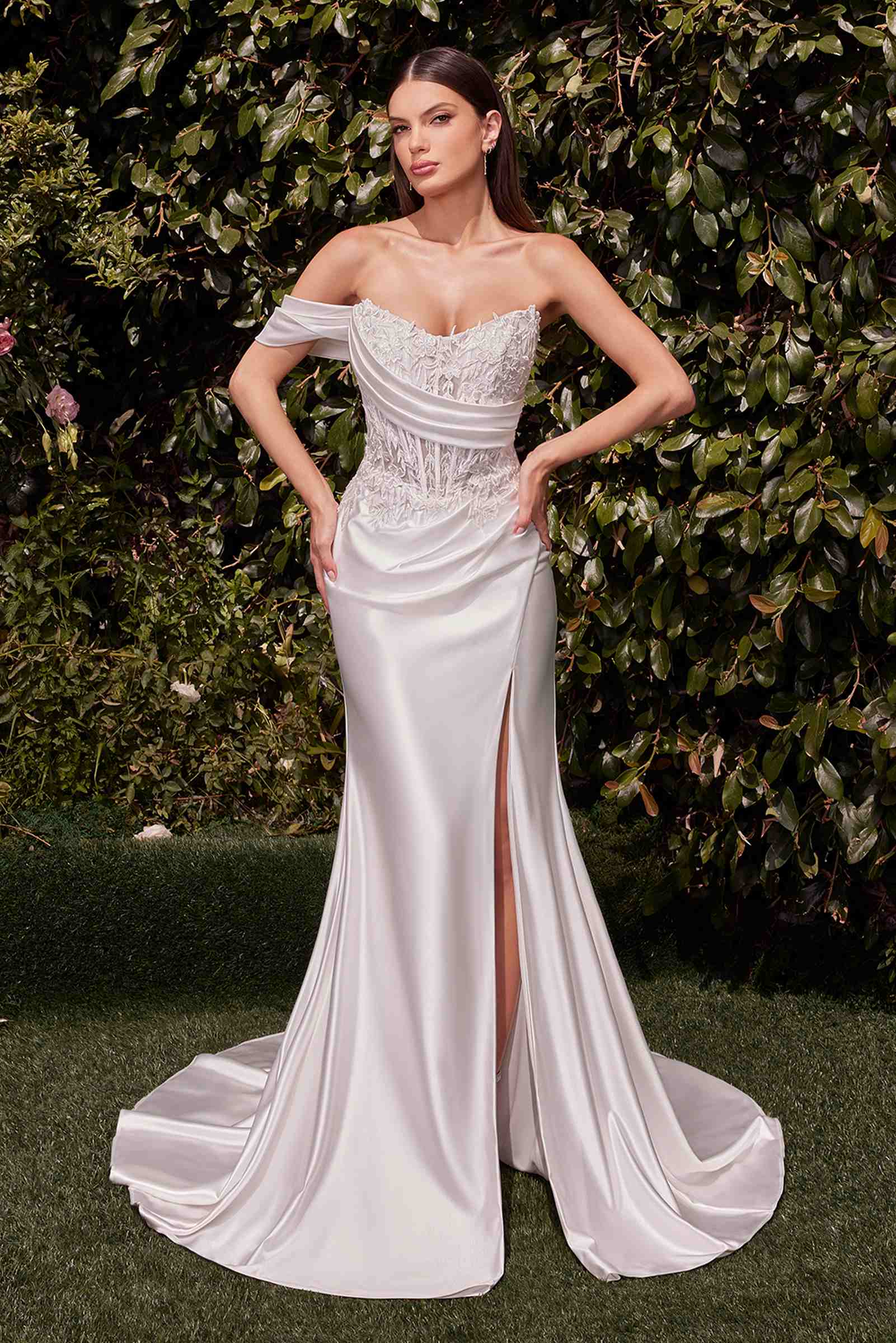 CLEARANCE - Ladivine CD804W Dress Lace Satin Fit & Flare Bridal Gown (Size 16) by DiscountDressShop