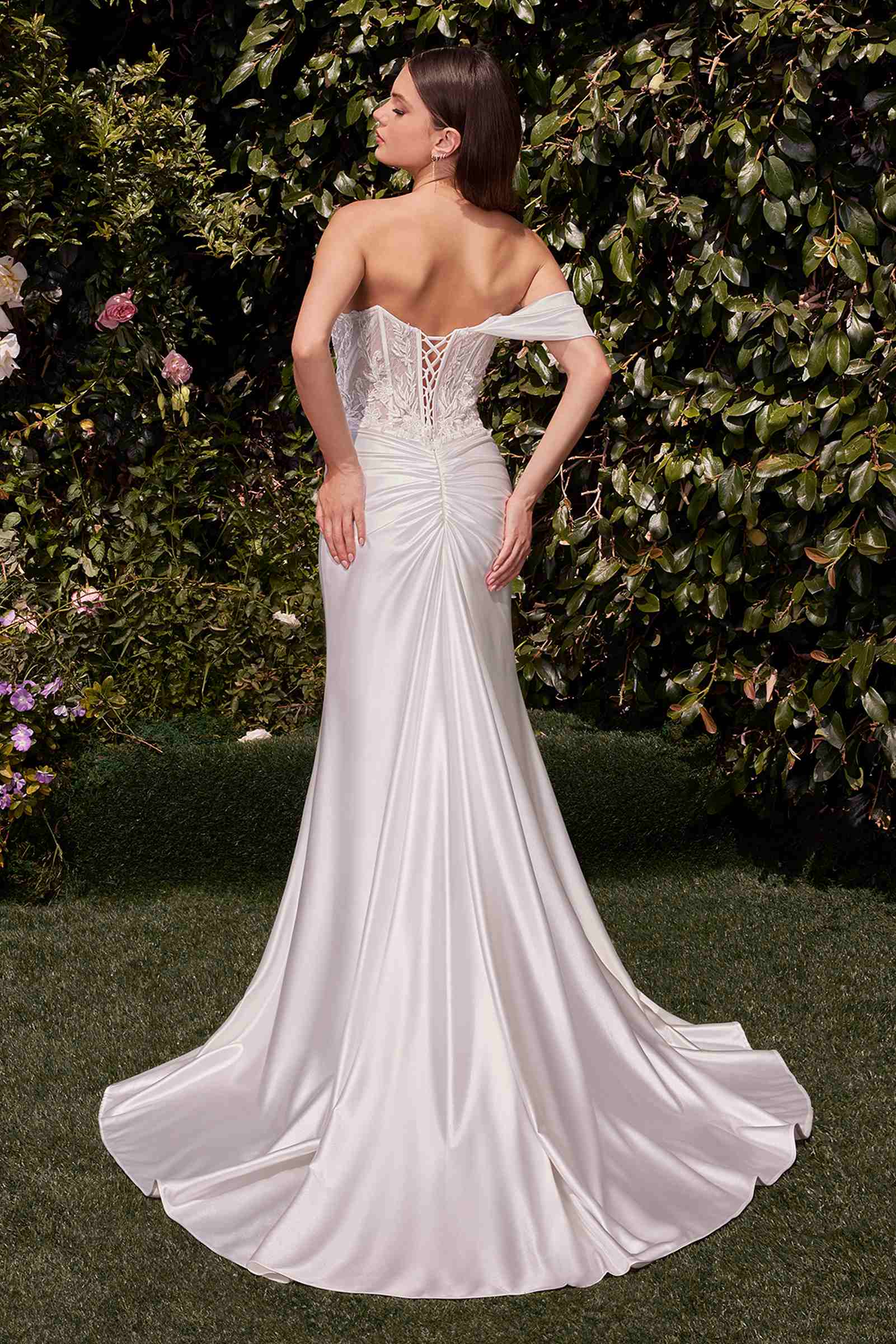 CLEARANCE - Ladivine CD804W Dress Lace Satin Fit & Flare Bridal Gown (Size 16) by DiscountDressShop
