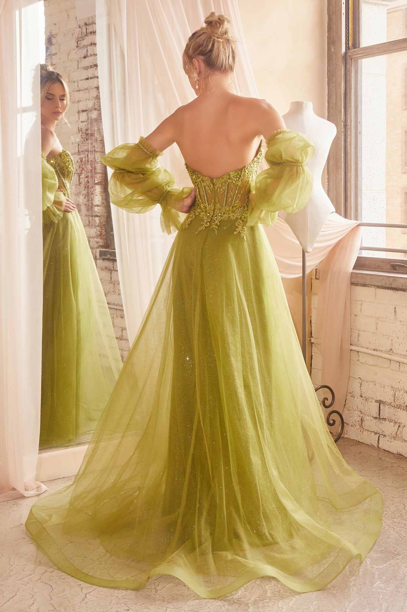 Ladivine CD830 Long Strapless Ball Gown with Removable Sleeves by DiscountDressShop