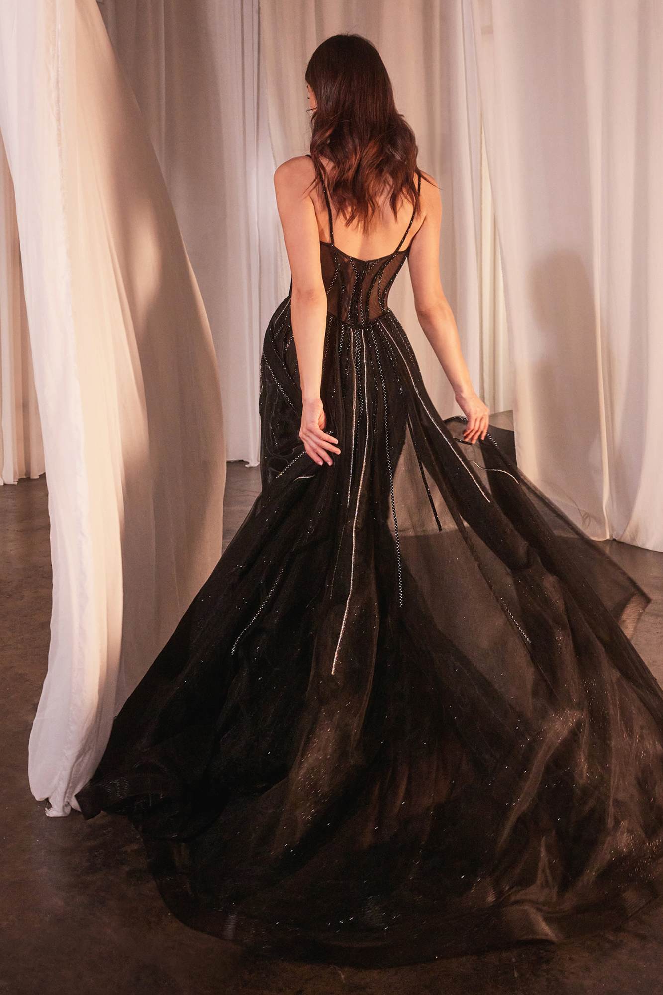 Ladivine CD863 Floor Length Fitted Beaded Tulle Fabric Red Carpet Gown by DiscountDressShop