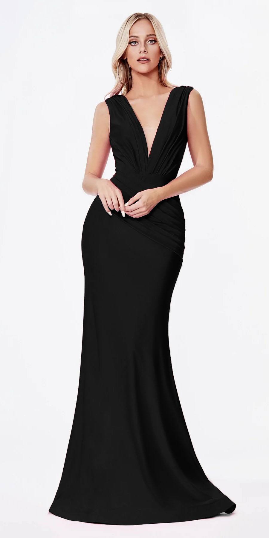 Cinderella Divine CD912 Fitted Jersey Gown Ruched Waistline Pleated Deep V-Neckline by DiscountDressShop