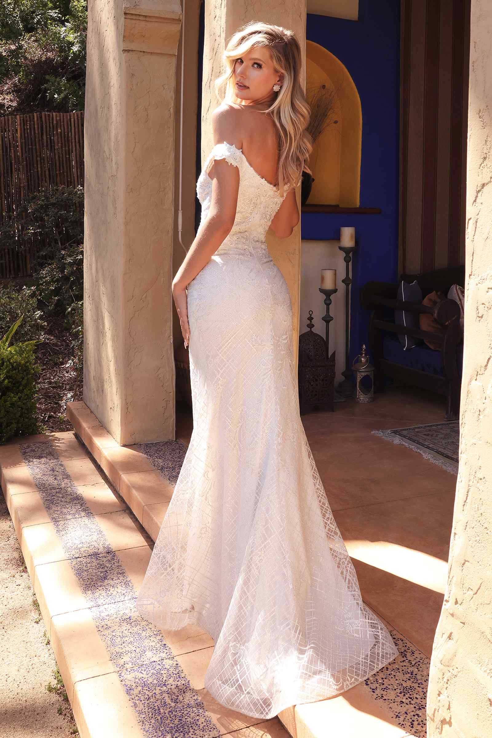 Cinderella Divine CD929 Fitted Off The Shoulder Bridal Gown Floral Lace Applique by DiscountDressShop