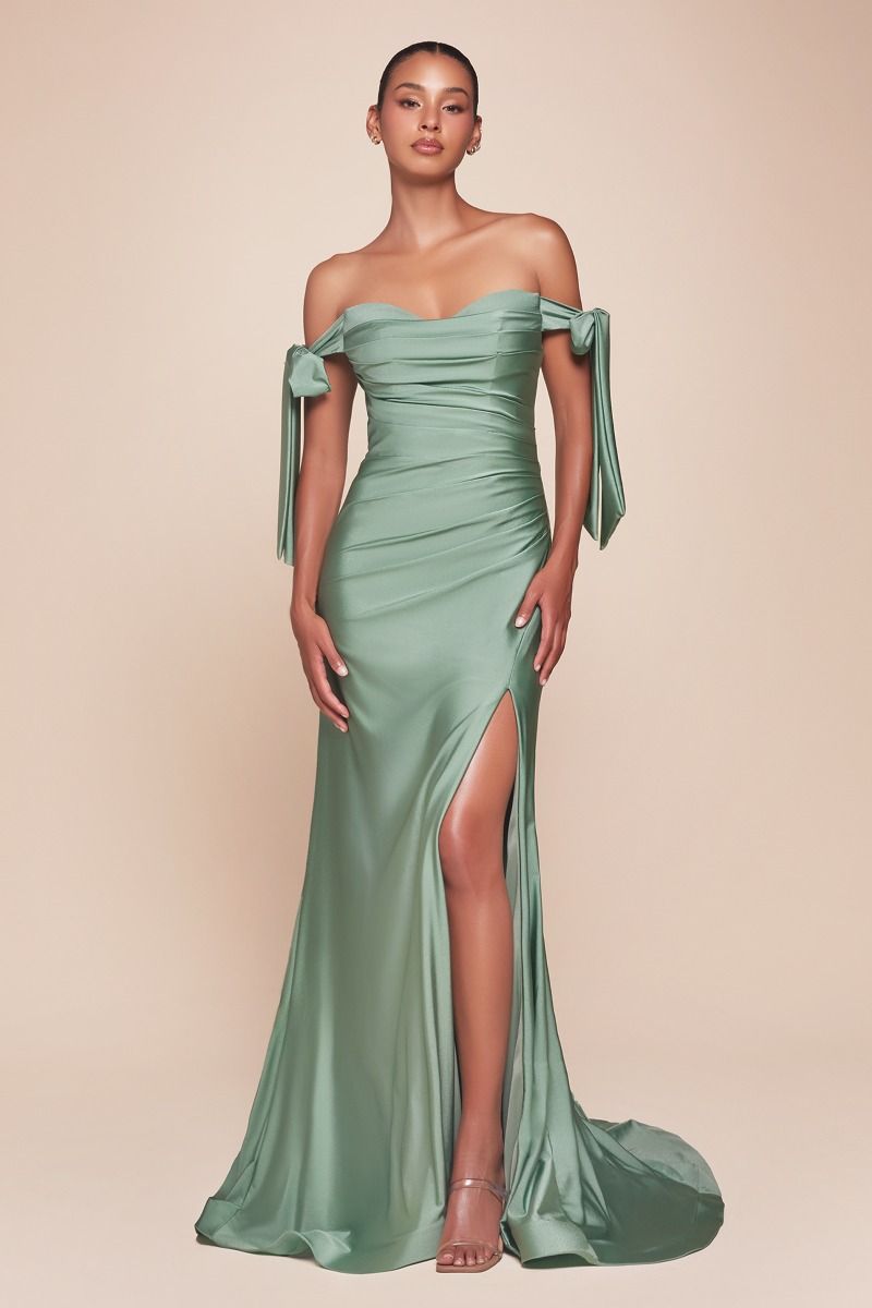 Cinderella Divine CD943 Long Fitted Stretch Jersey Formal Dress Off Shoulder by DiscountDressShop