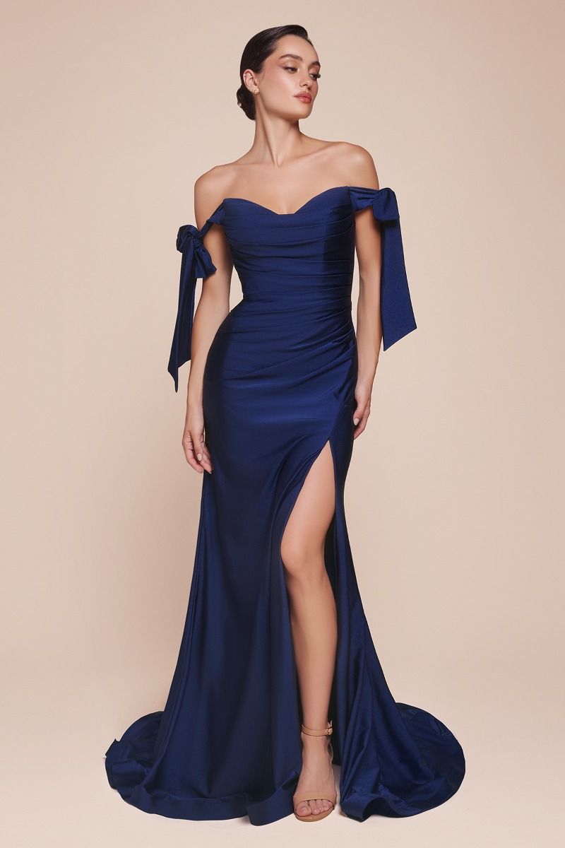 Ladivine CD943 Fitted Stretch Jersey Long Formal Dress Off Shoulder by DiscountDressShop