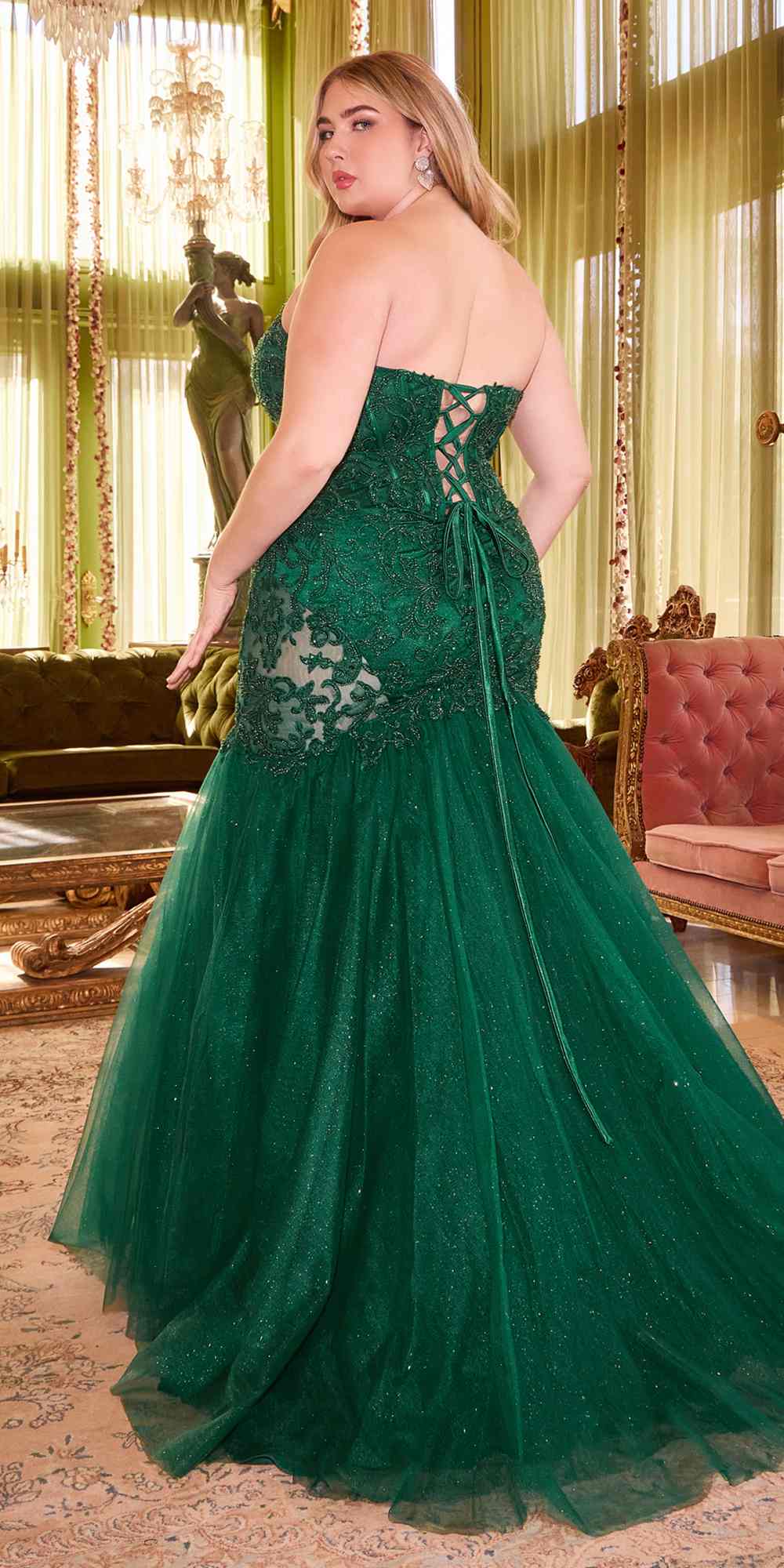 Ladivine CDS482 Long Fitted Strapless Lace and Tulle Mermaid Gown by DiscountDressShop