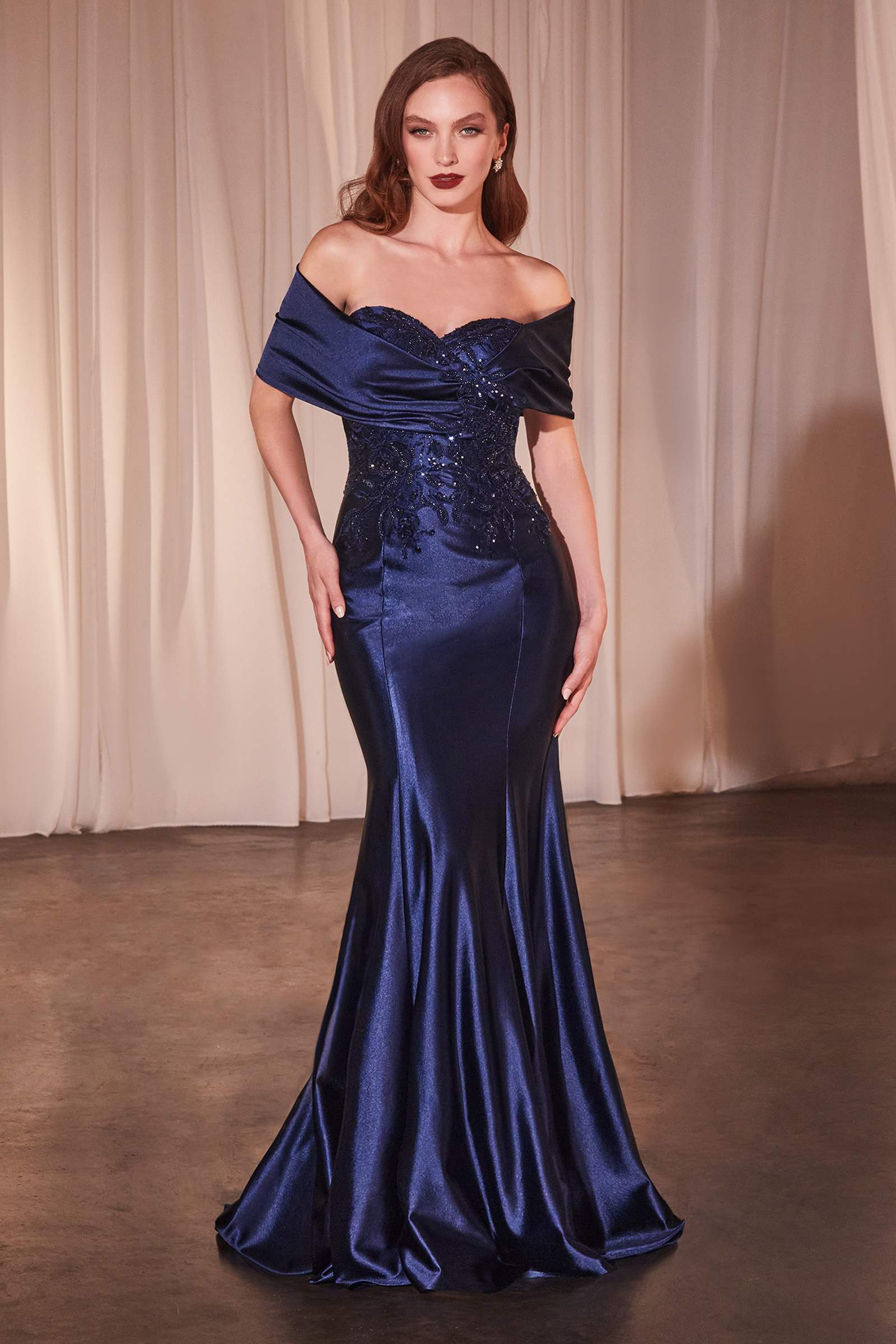 Ladivine CDS507 Dress Off The Shoulder Satin & Lace Gown by DiscountDressShop