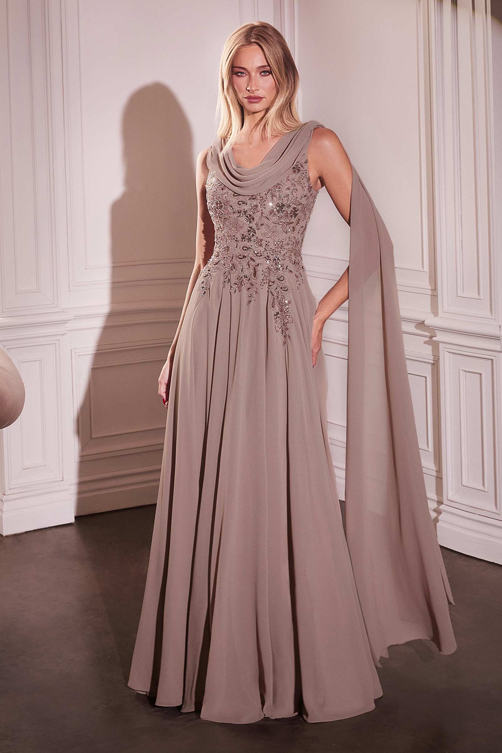 Ladivine CDS509 Dress Chiffon A-Line Gown & Long Cape Sleeves by DiscountDressShop