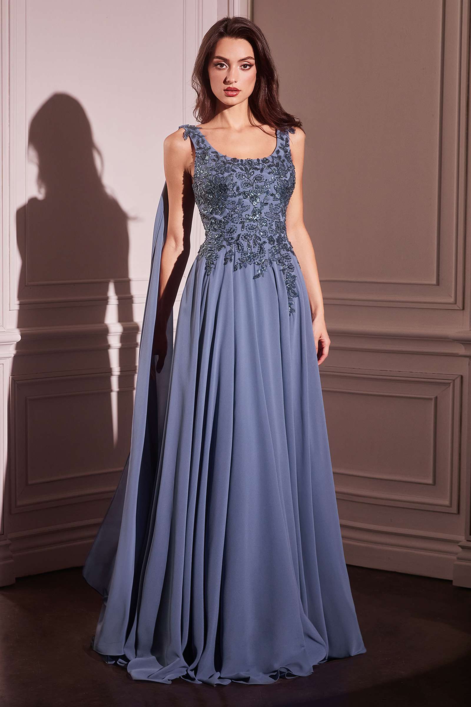 Ladivine CDS509 Dress Chiffon A-Line Gown & Long Cape Sleeves by DiscountDressShop