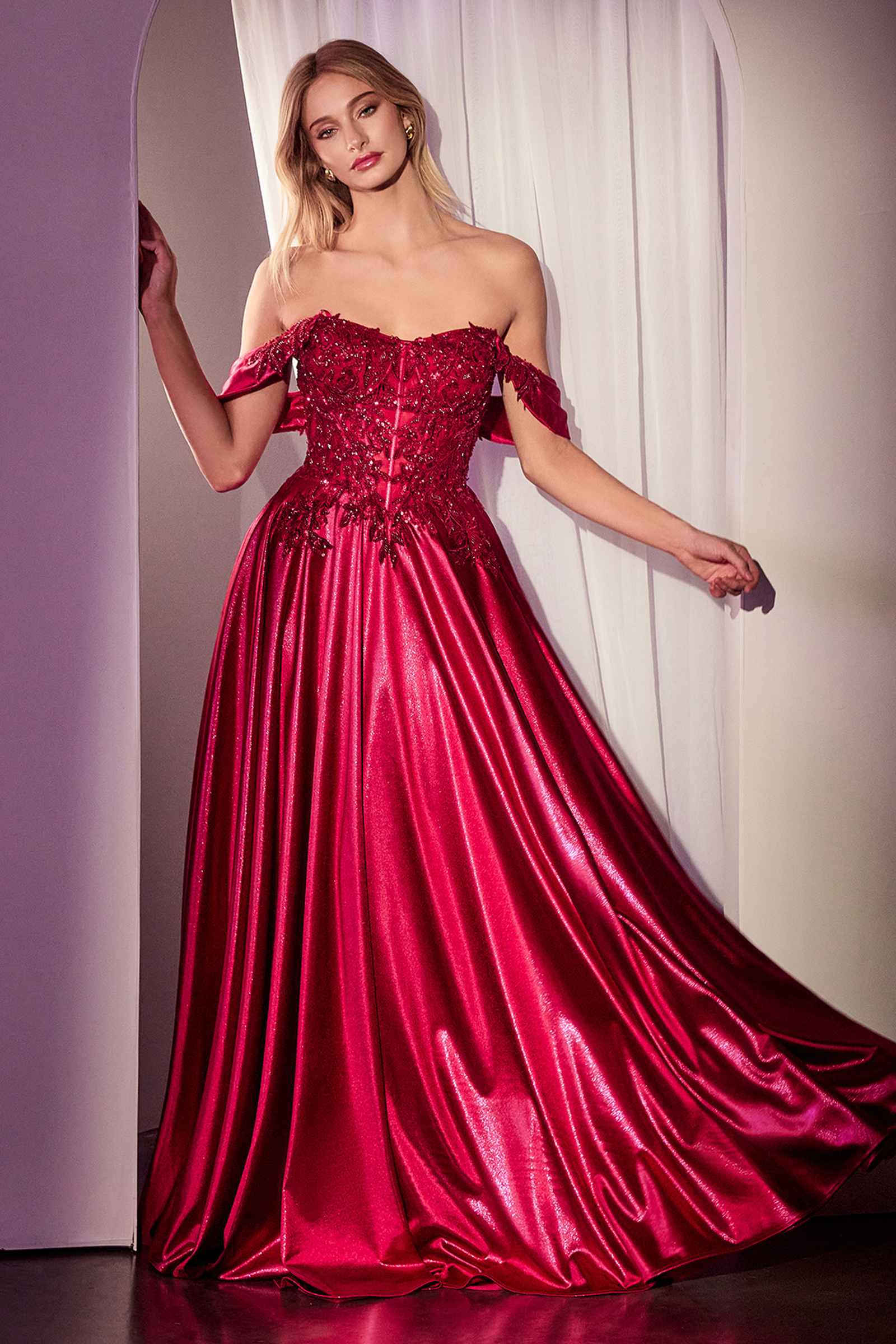 Ladivine CDS525 Dress Off The Shoulder Lace & Satin A-Line Prom Gown by DiscountDressShop