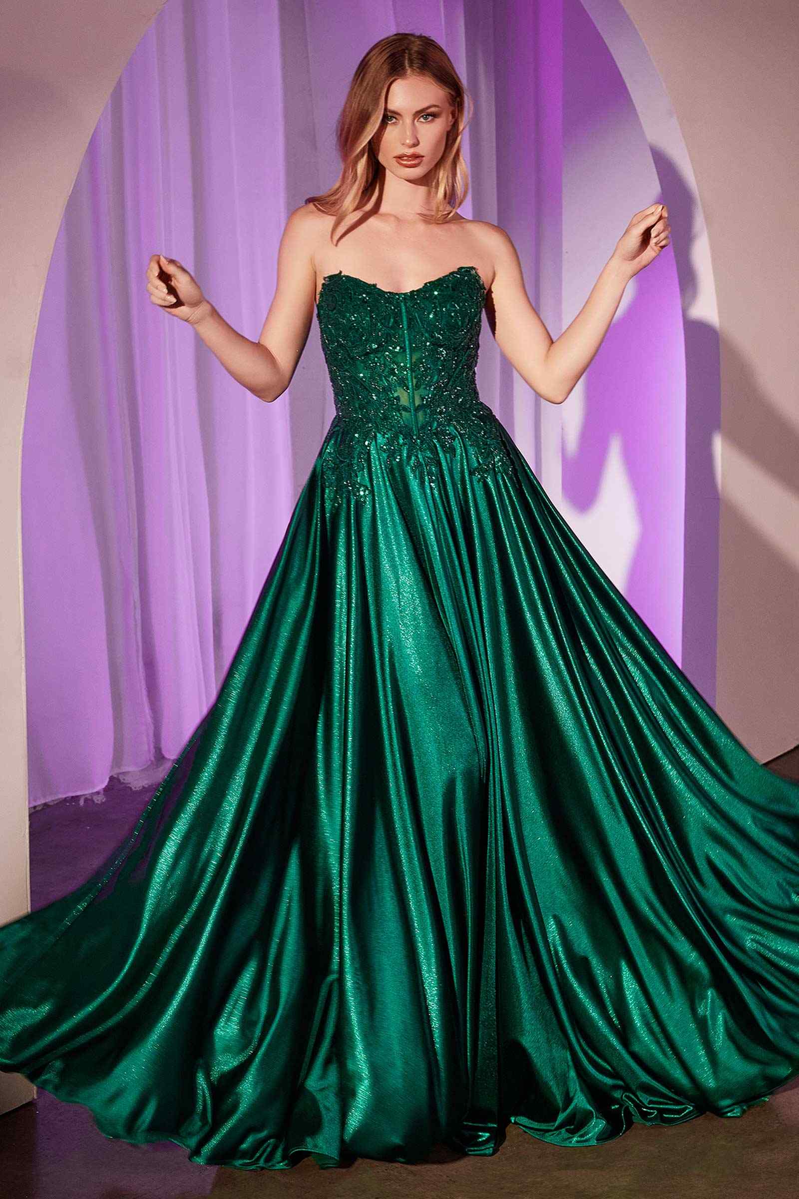 Ladivine CDS525 Dress Off The Shoulder Lace & Satin A-Line Prom Gown by DiscountDressShop