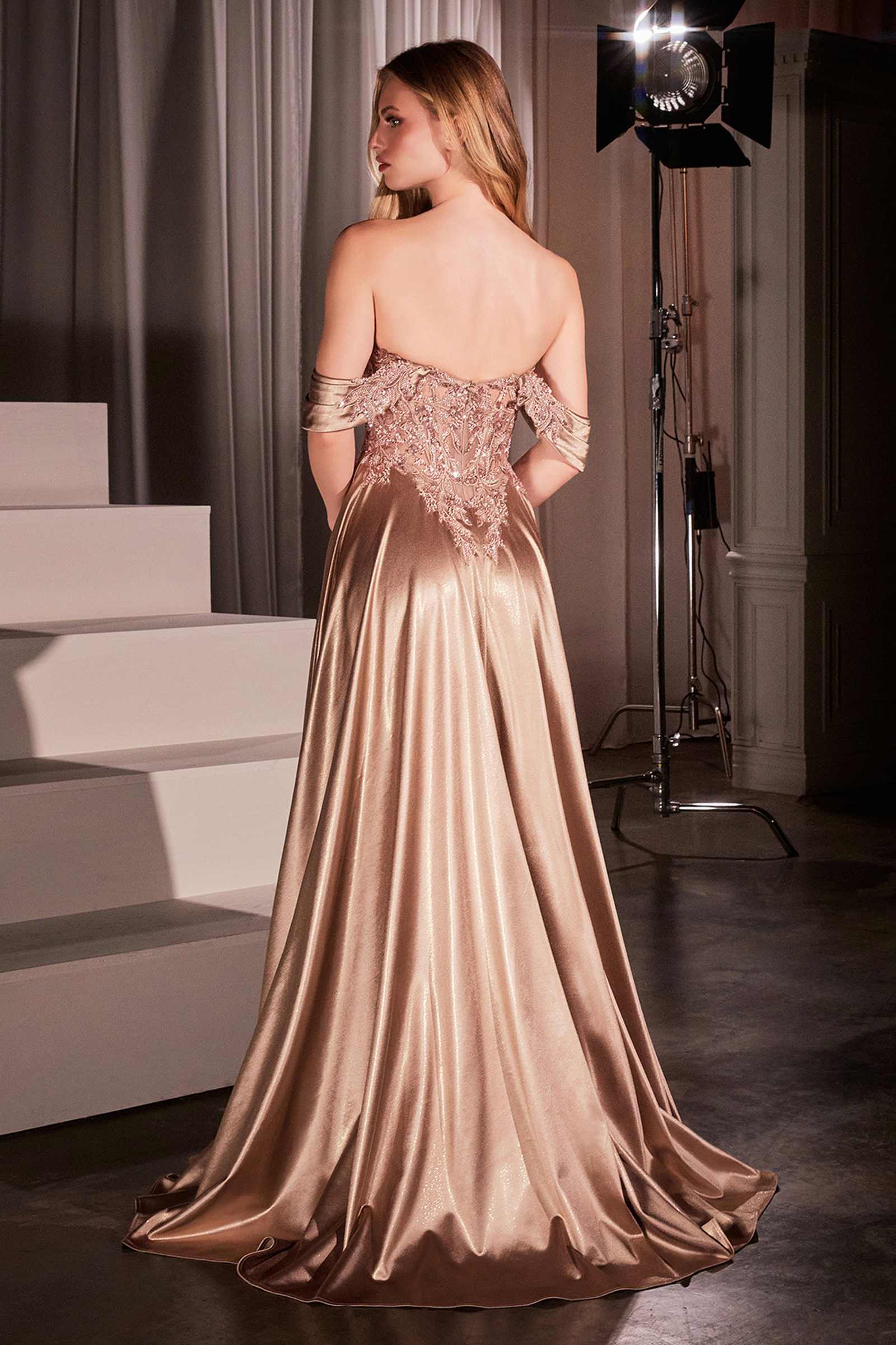 Ladivine CDS525 Dress Off The Shoulder Lace & Satin A-Line Prom Gown by DiscountDressShop