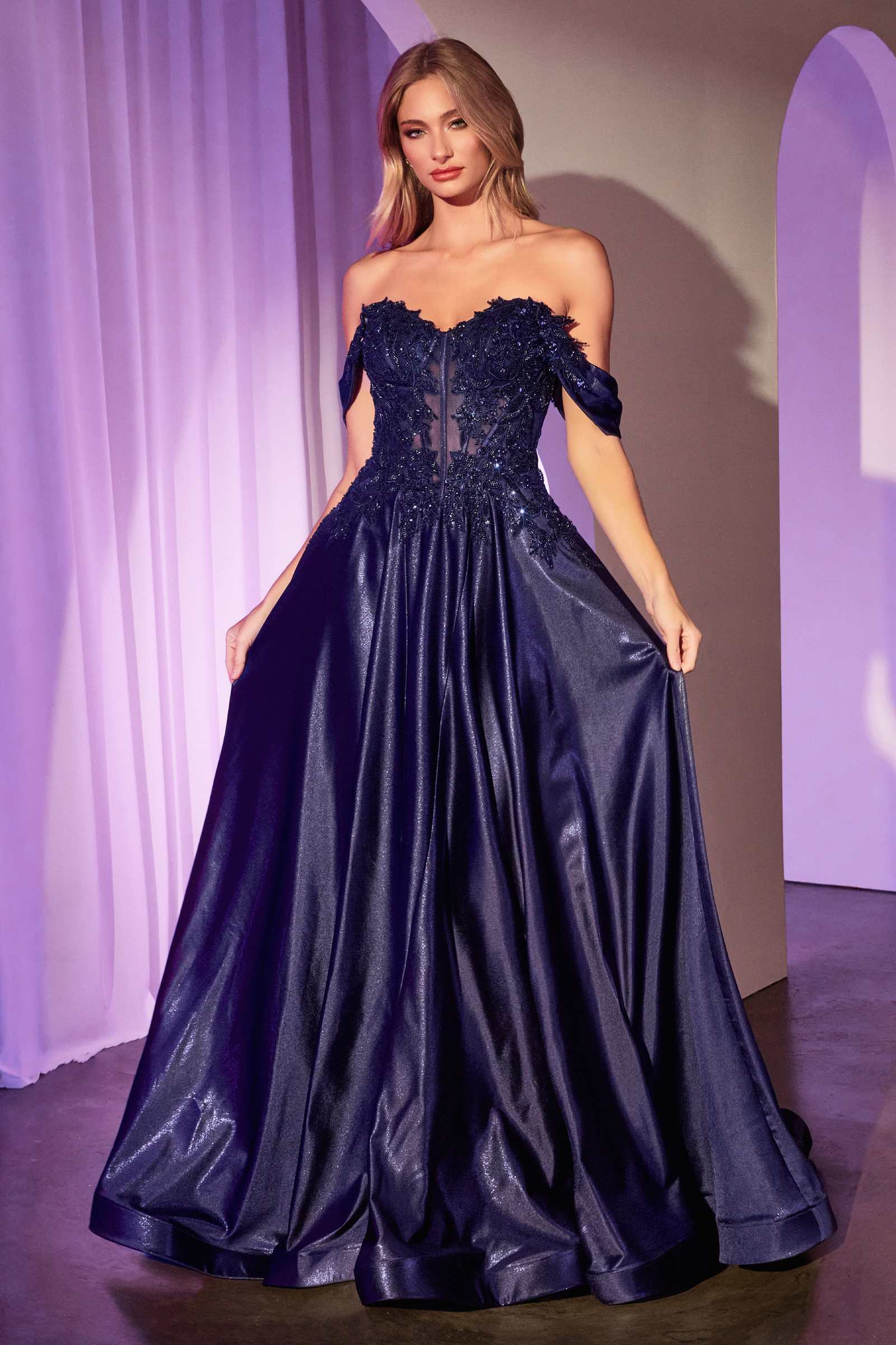 Ladivine CDS525 Dress Off The Shoulder Lace & Satin A-Line Prom Gown by DiscountDressShop